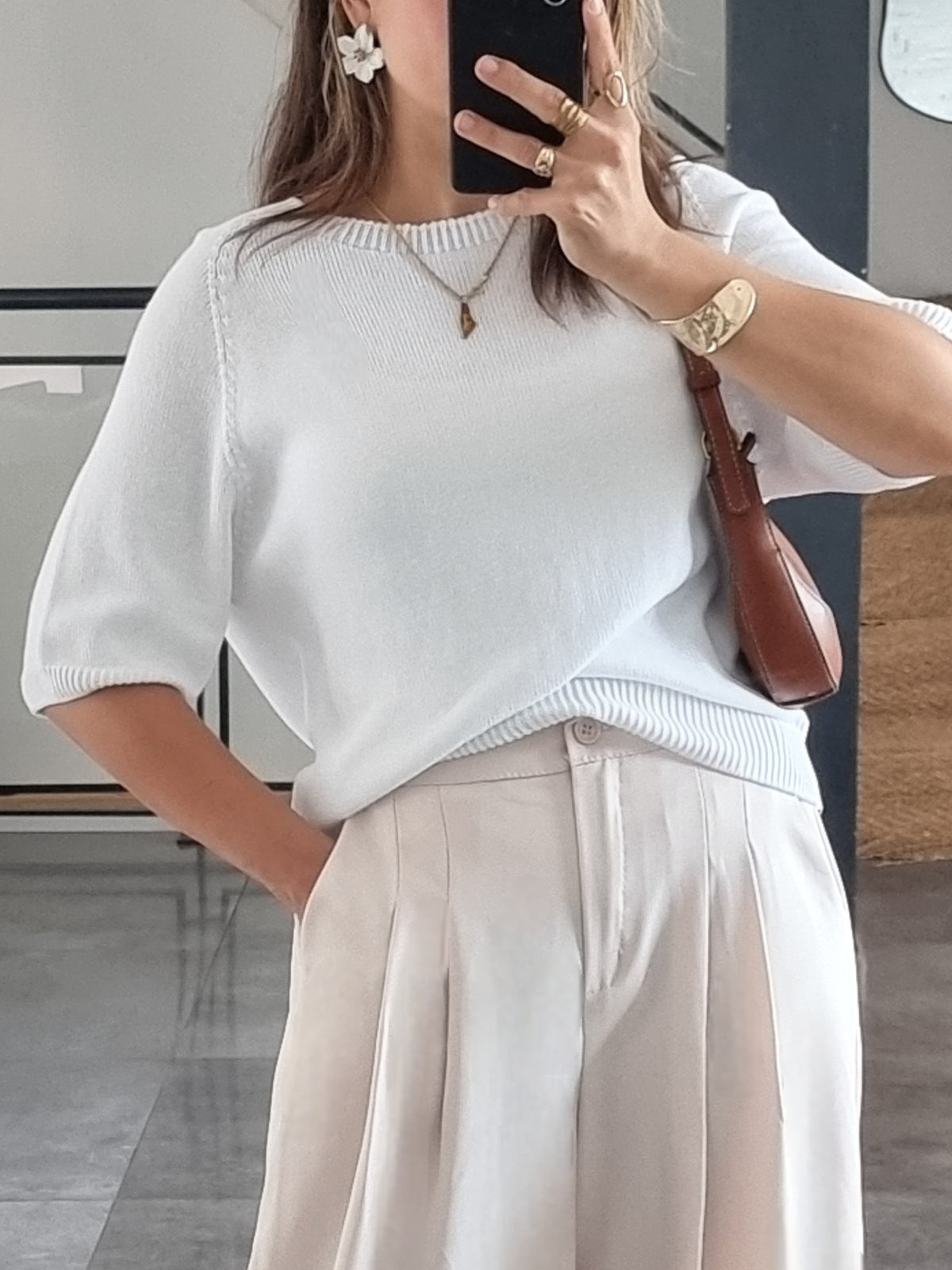 PULL MAILLE MANCHES 3/4 BLANC