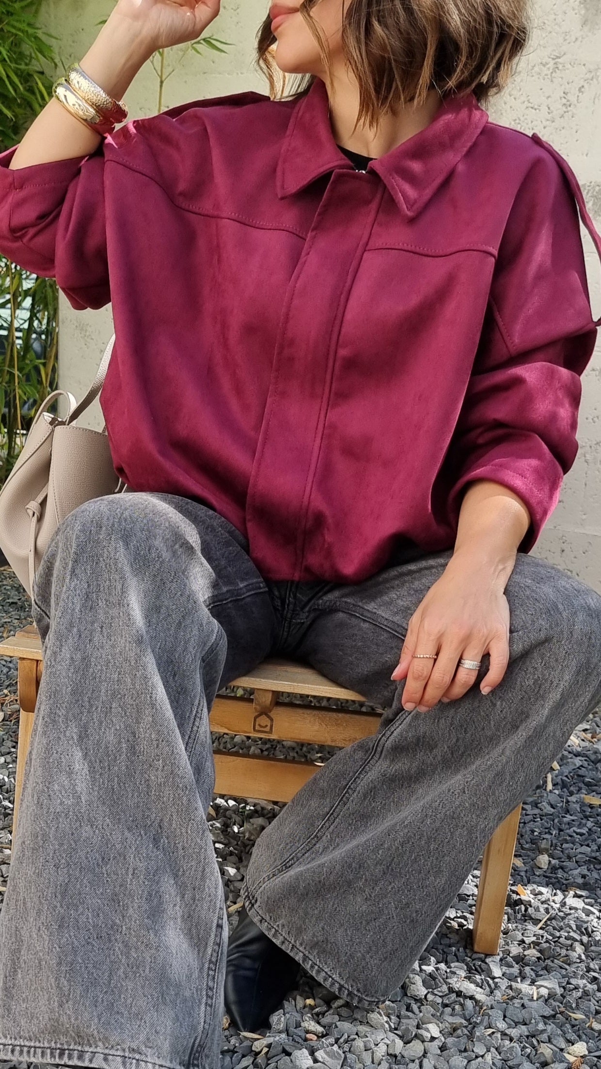 VESTE EFFET DAIM BORDEAUX