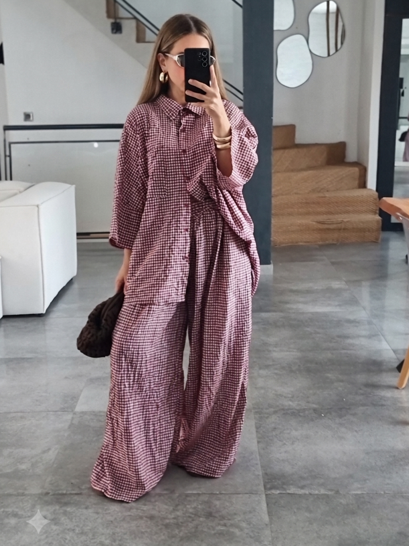ENSEMBLE VICHY OVERSIZE BORDEAUX