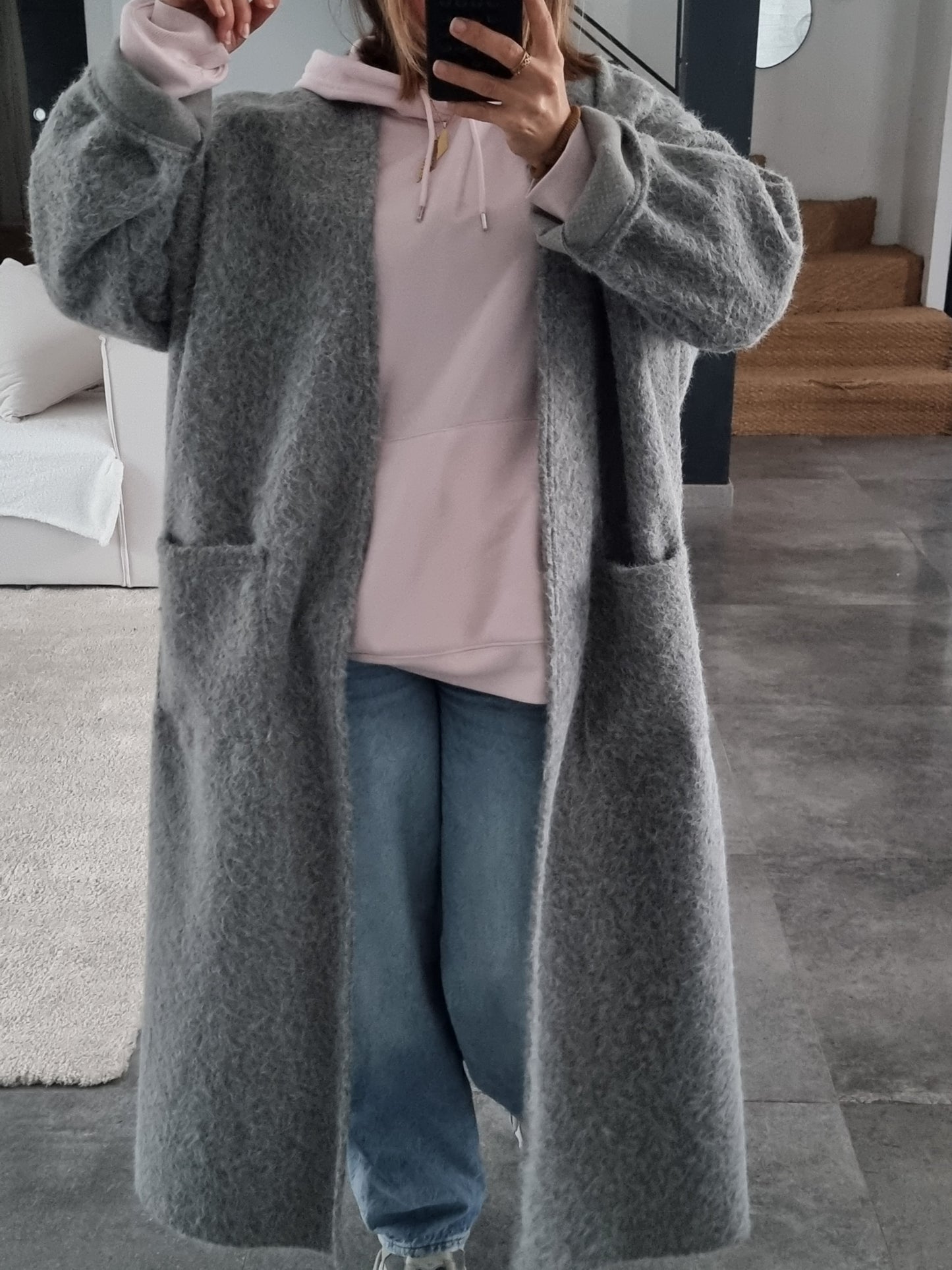 MANTEAU GILET TEDDY GRIS