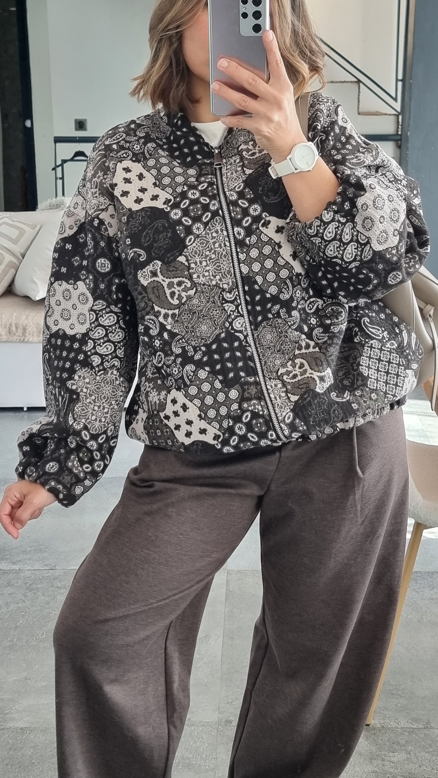 VESTE BOMBERS À MOTIF CHOCOLAT