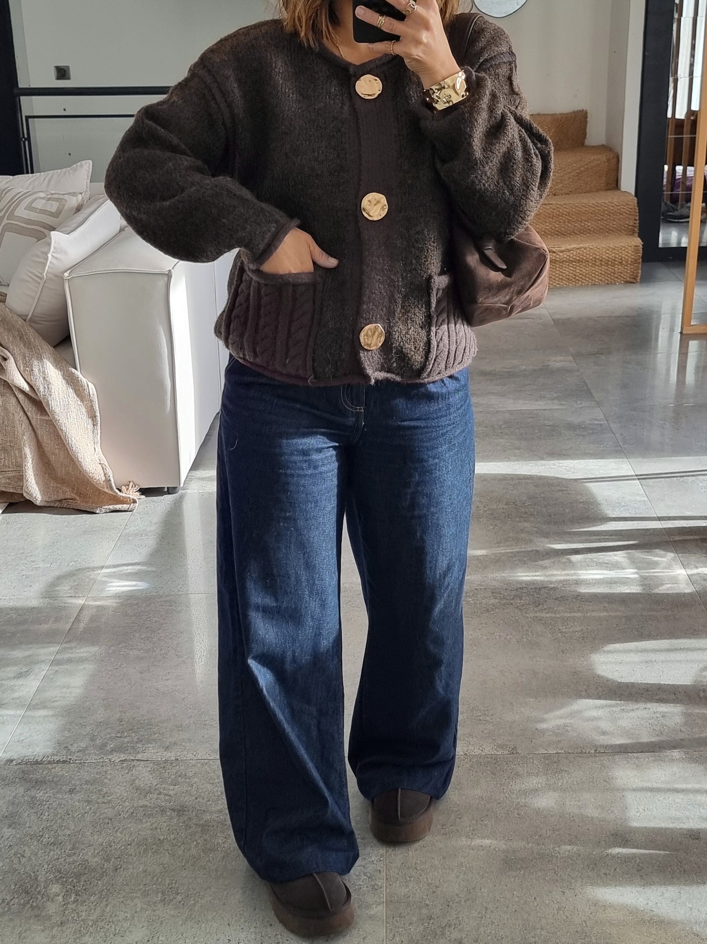 PULL CARDIGAN MAILLE CHOCO