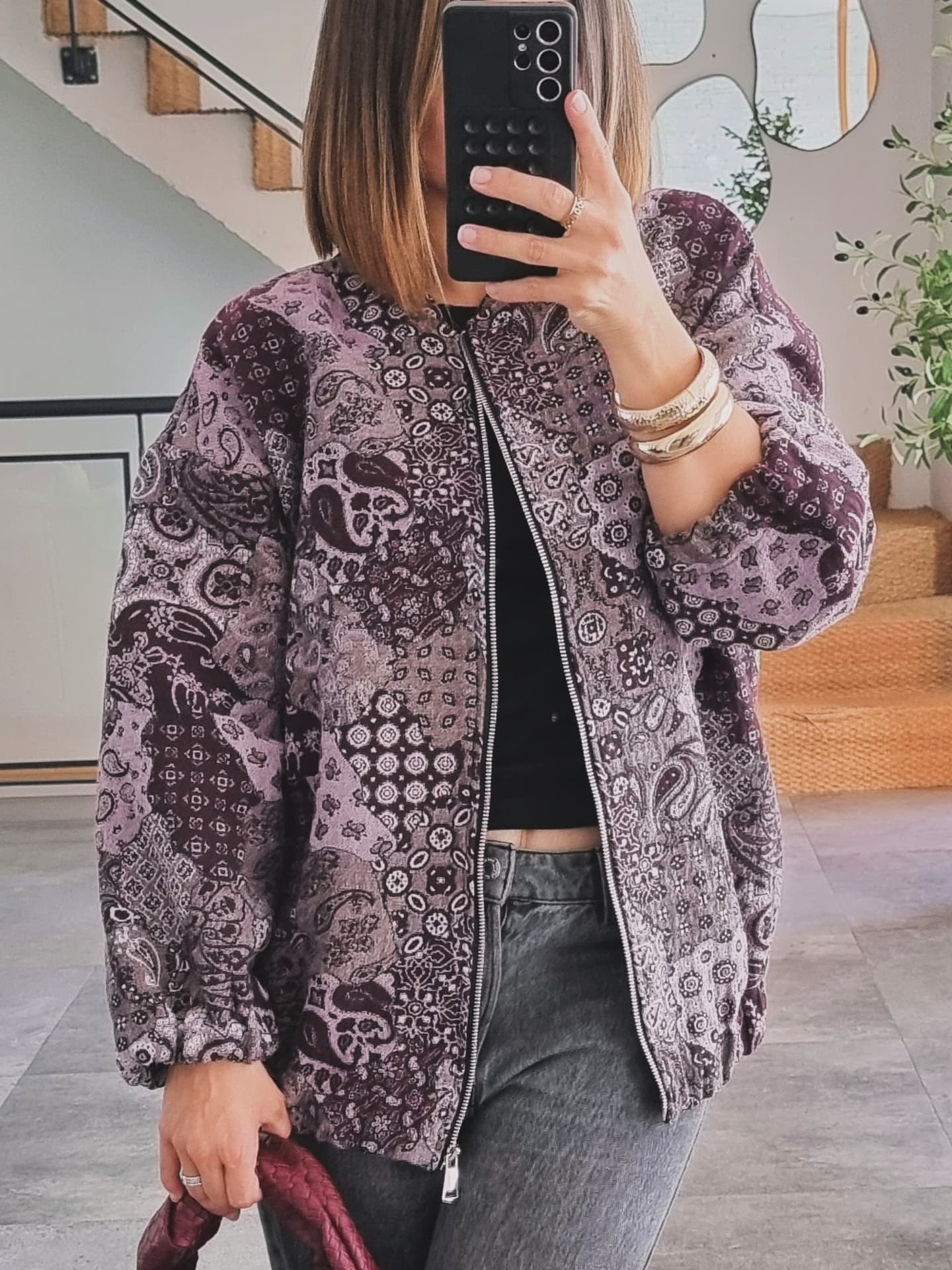 VESTE BOMBERS À MOTIF PRUNE