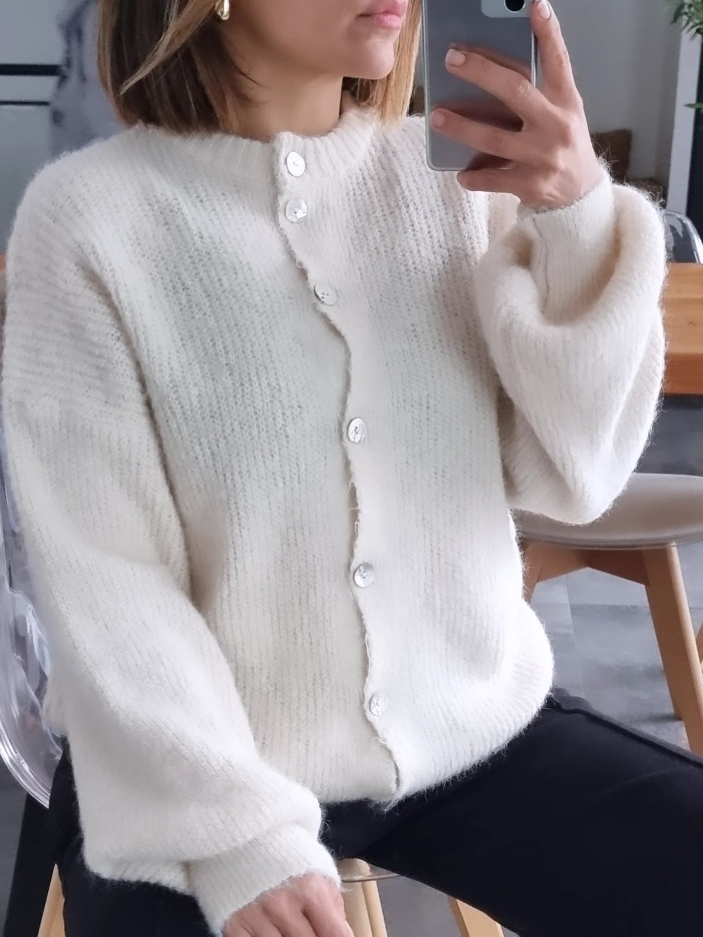 PULL CARDIGAN LAINE ECRU
