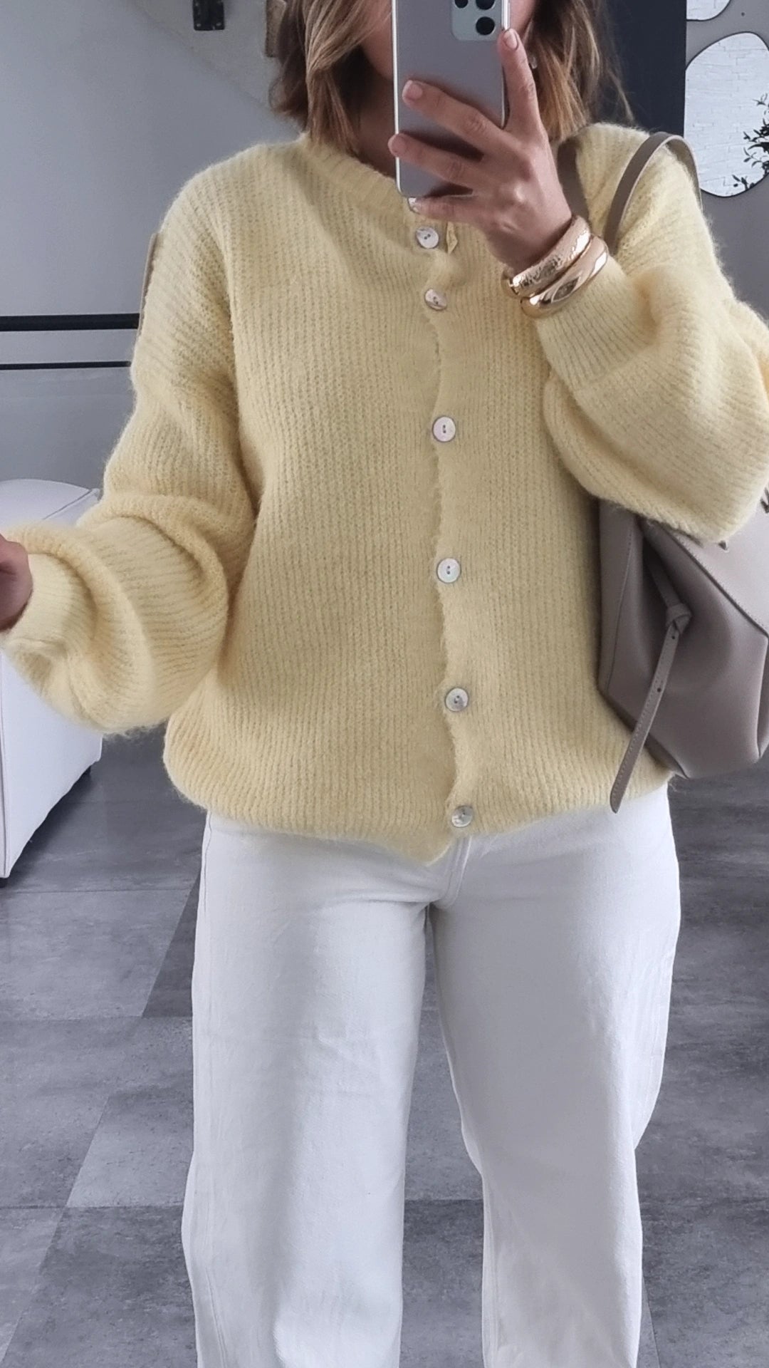 PULL CARDIGAN LAINE JAUNE