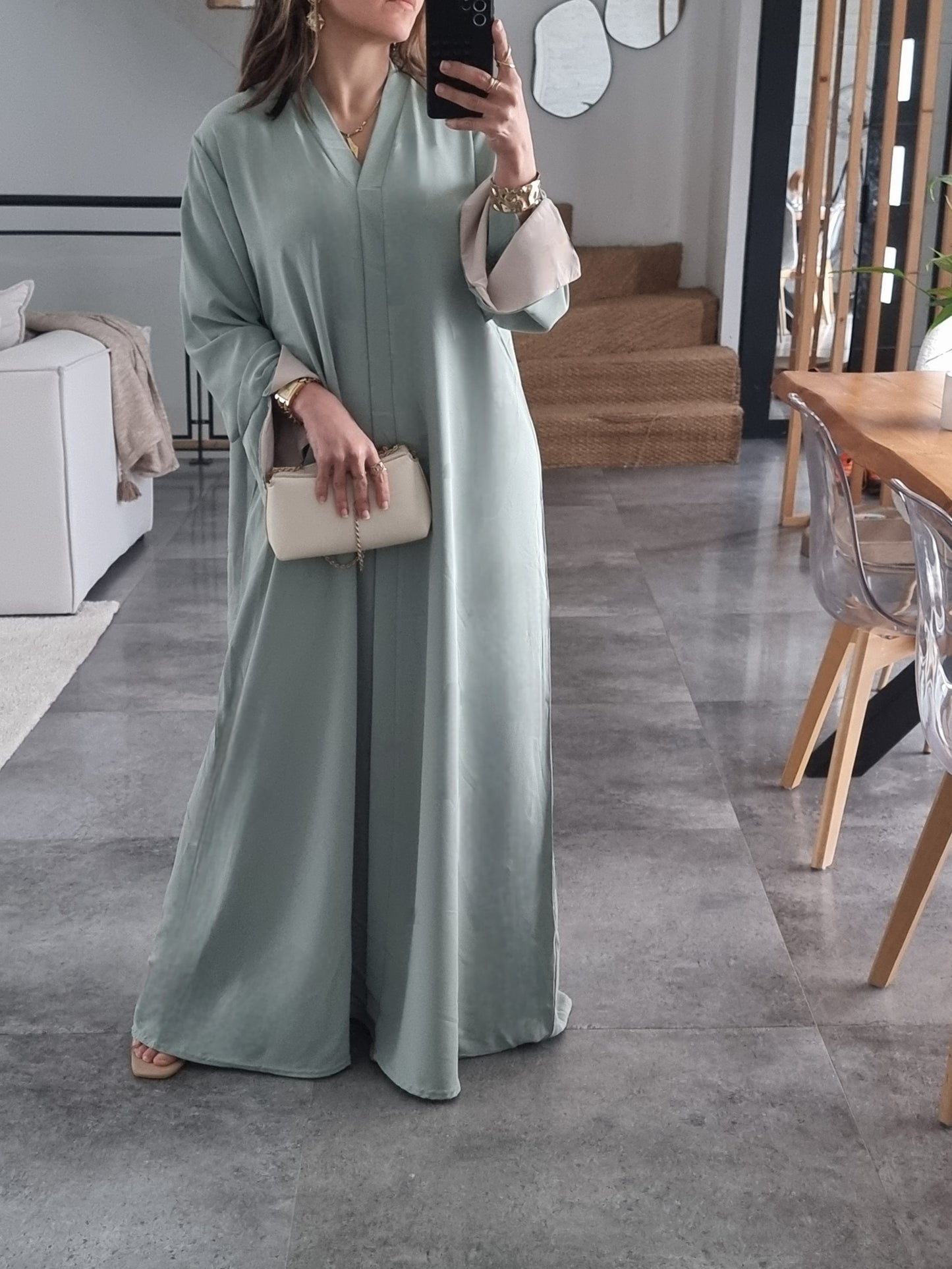 ABAYA EVASEE COL V VERT D'EAU