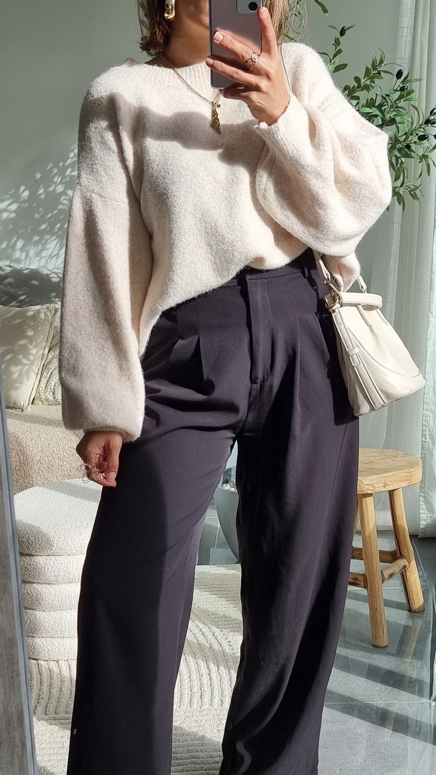 PULL LAINE COL ROND ECRU