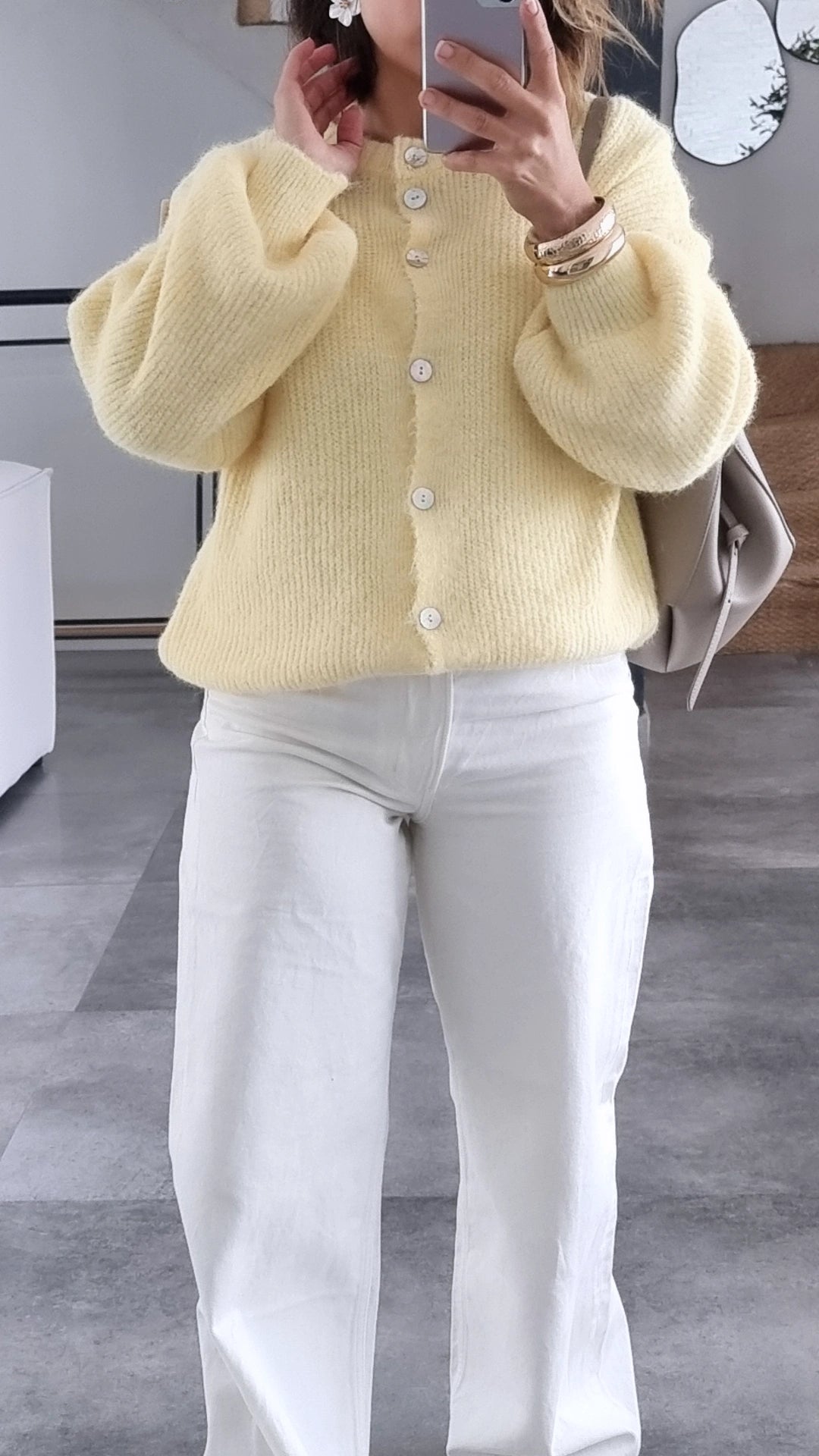 PULL CARDIGAN LAINE JAUNE