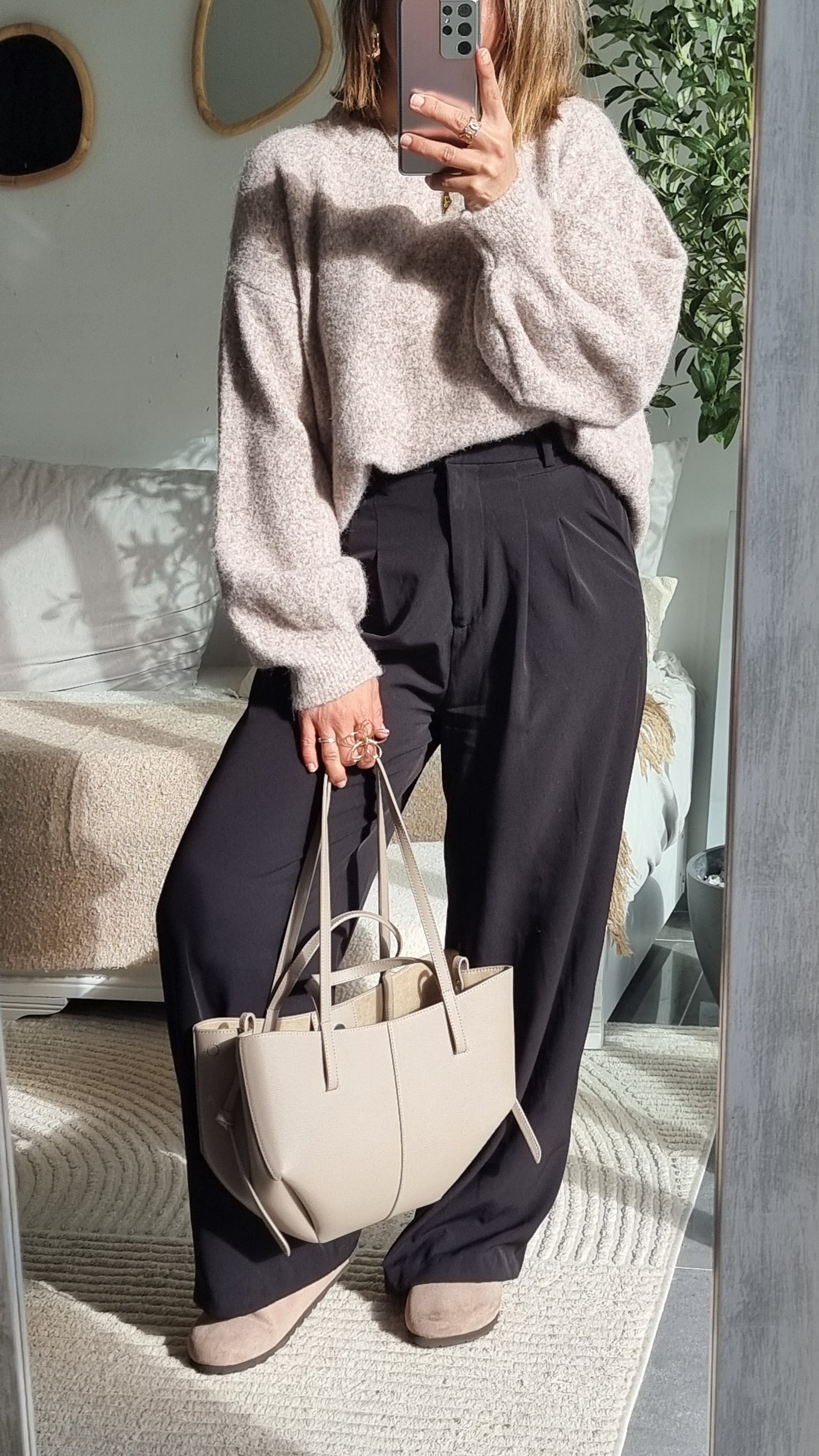 PULL LAINE COL ROND BEIGE