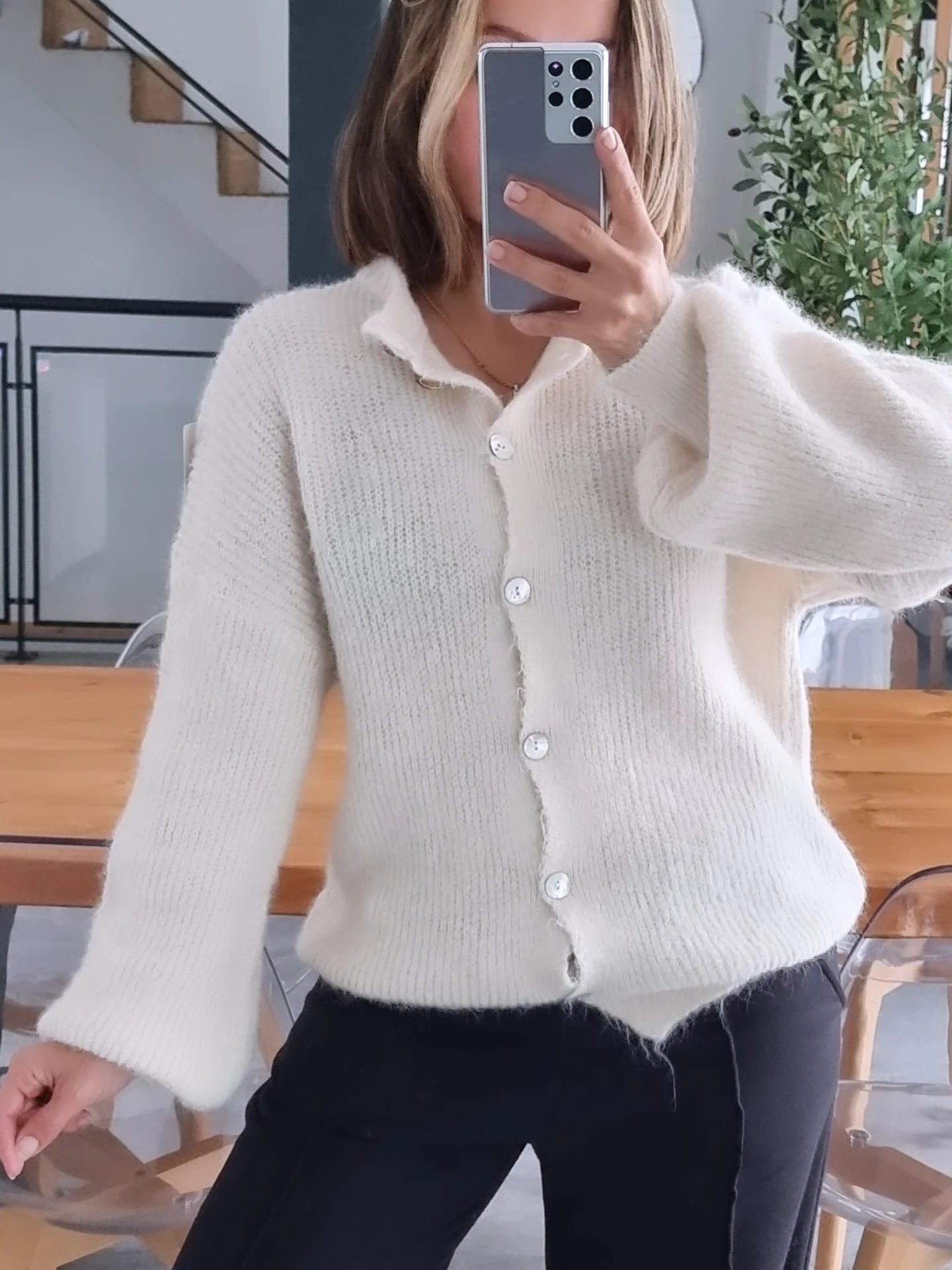 PULL CARDIGAN LAINE ECRU