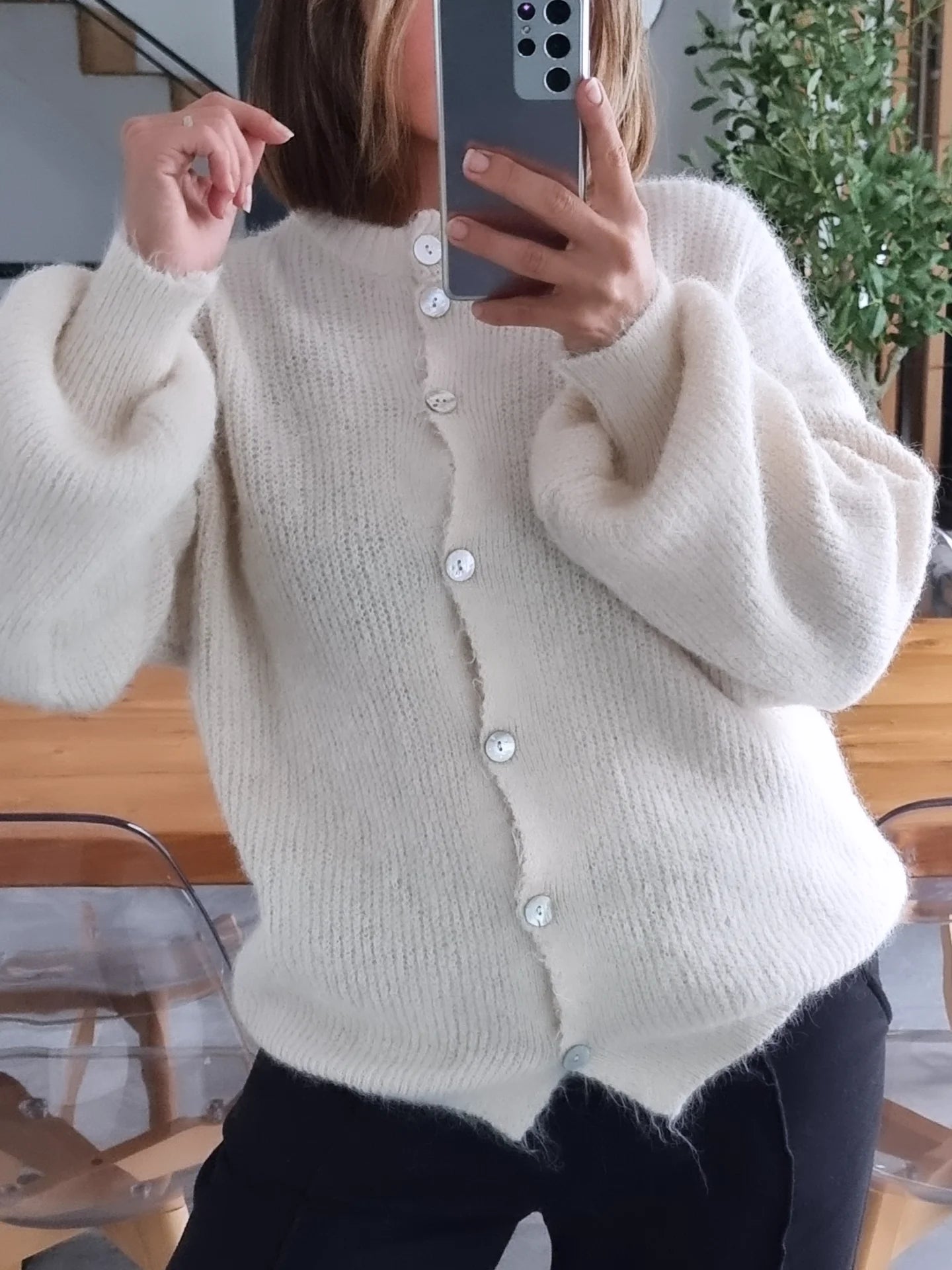 PULL CARDIGAN LAINE ECRU