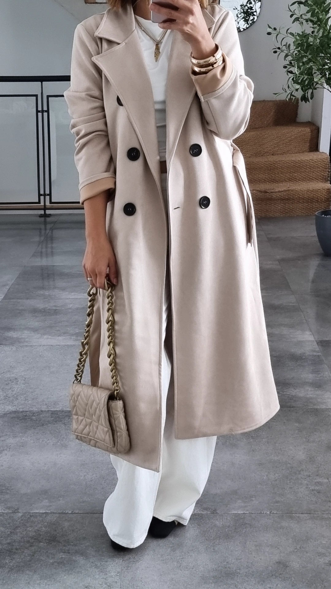 TRENCH COAT EFFET DAIM BEIGE