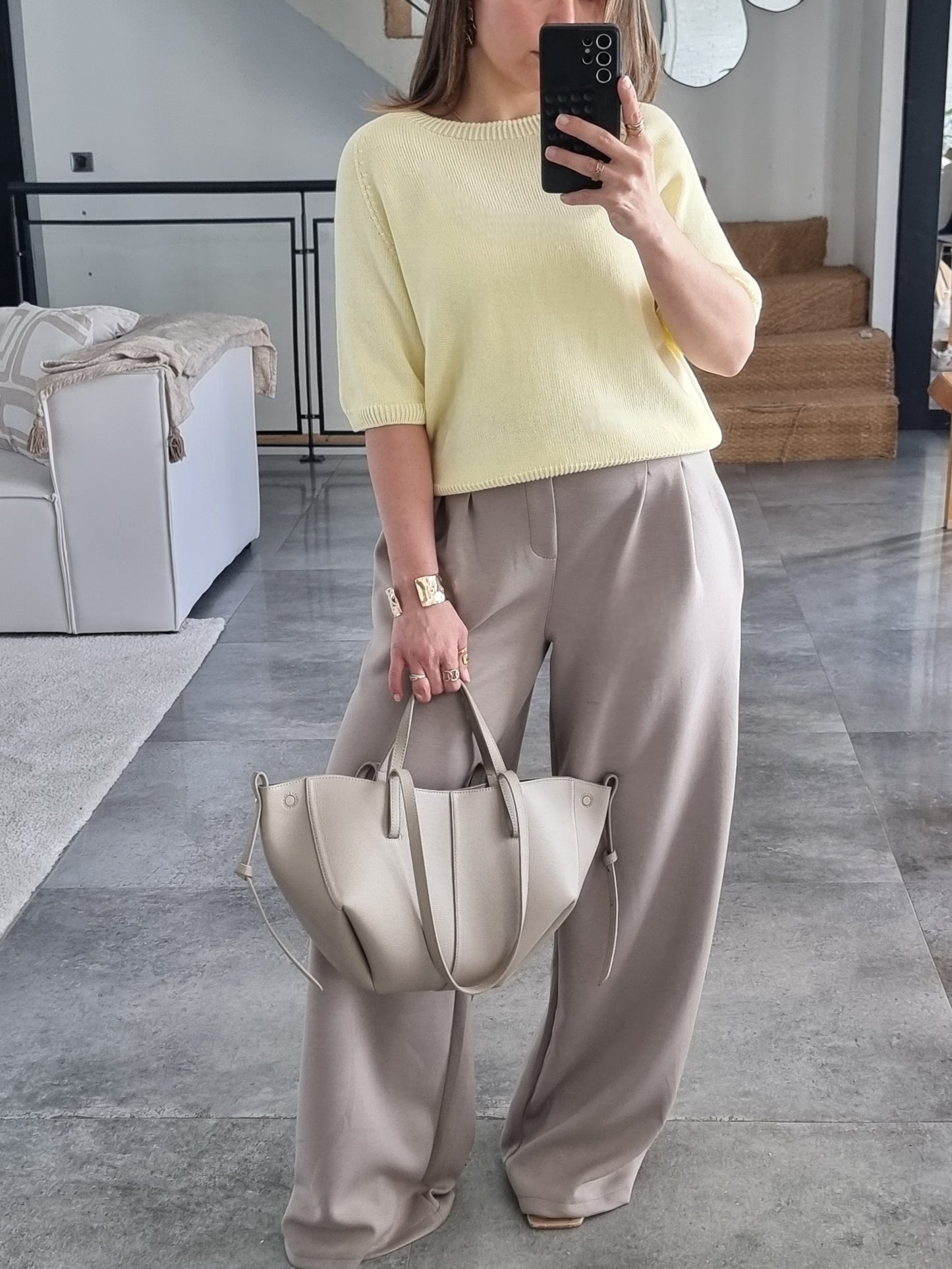 PANTALON JOGGER À PINCES TAUPE