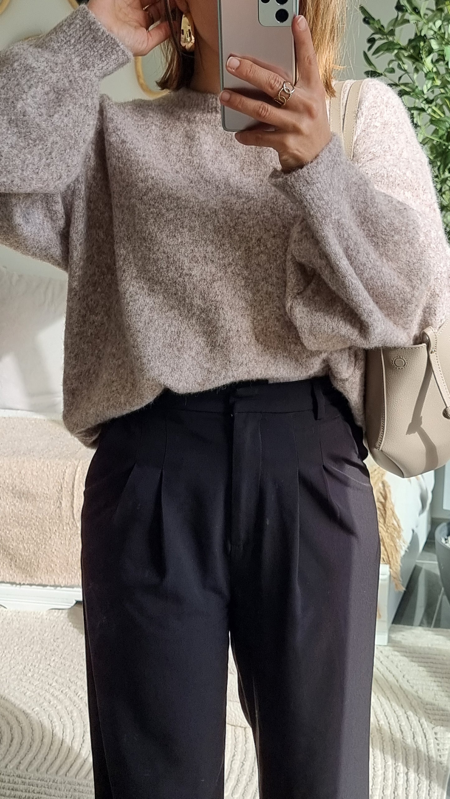 PULL LAINE COL ROND BEIGE