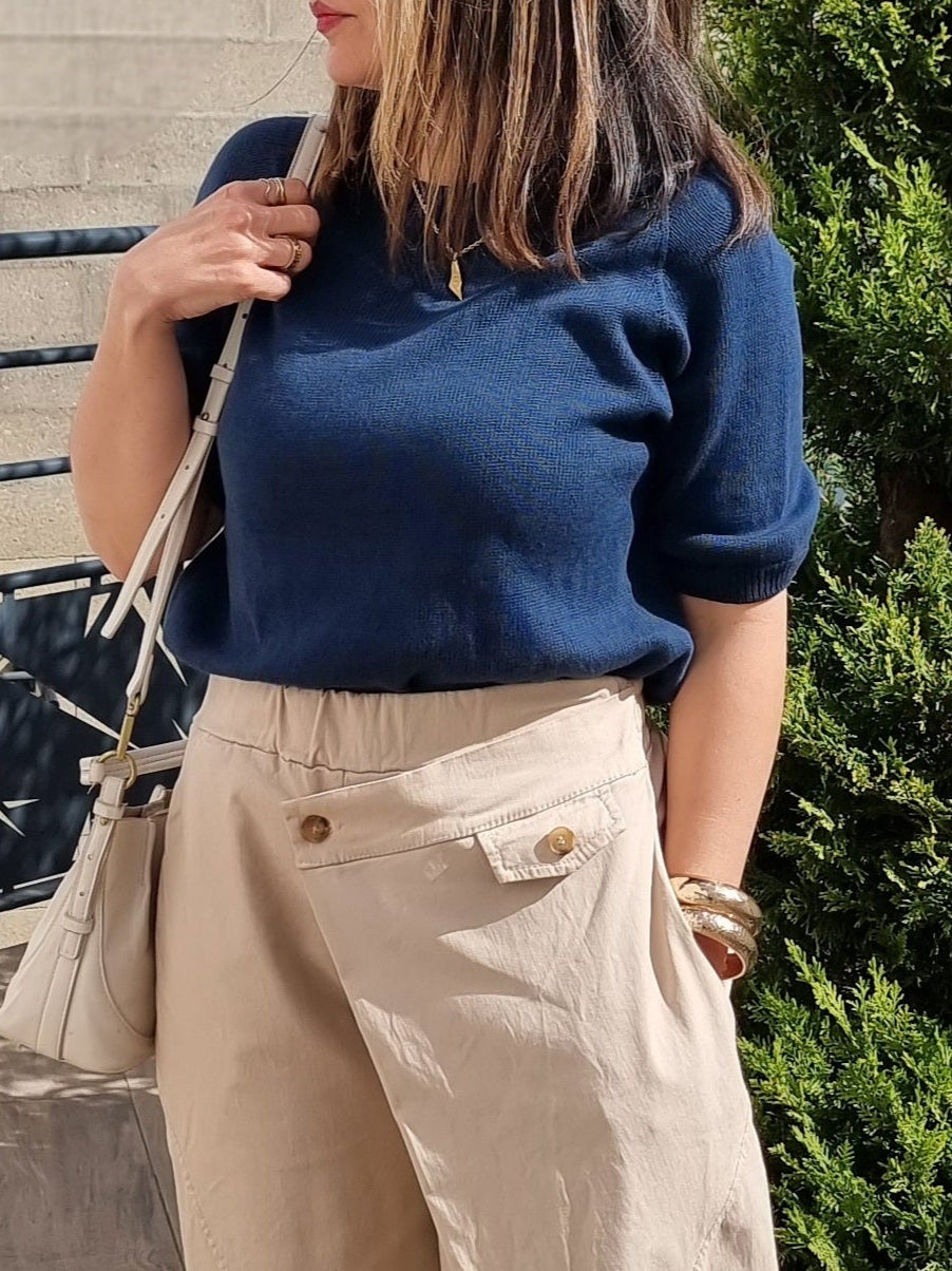 PULL MAILLE MANCHES 3/4 BLEU
