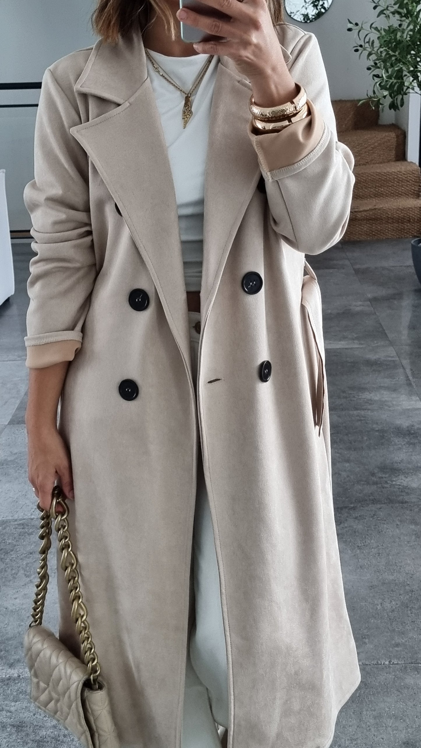 TRENCH COAT EFFET DAIM BEIGE