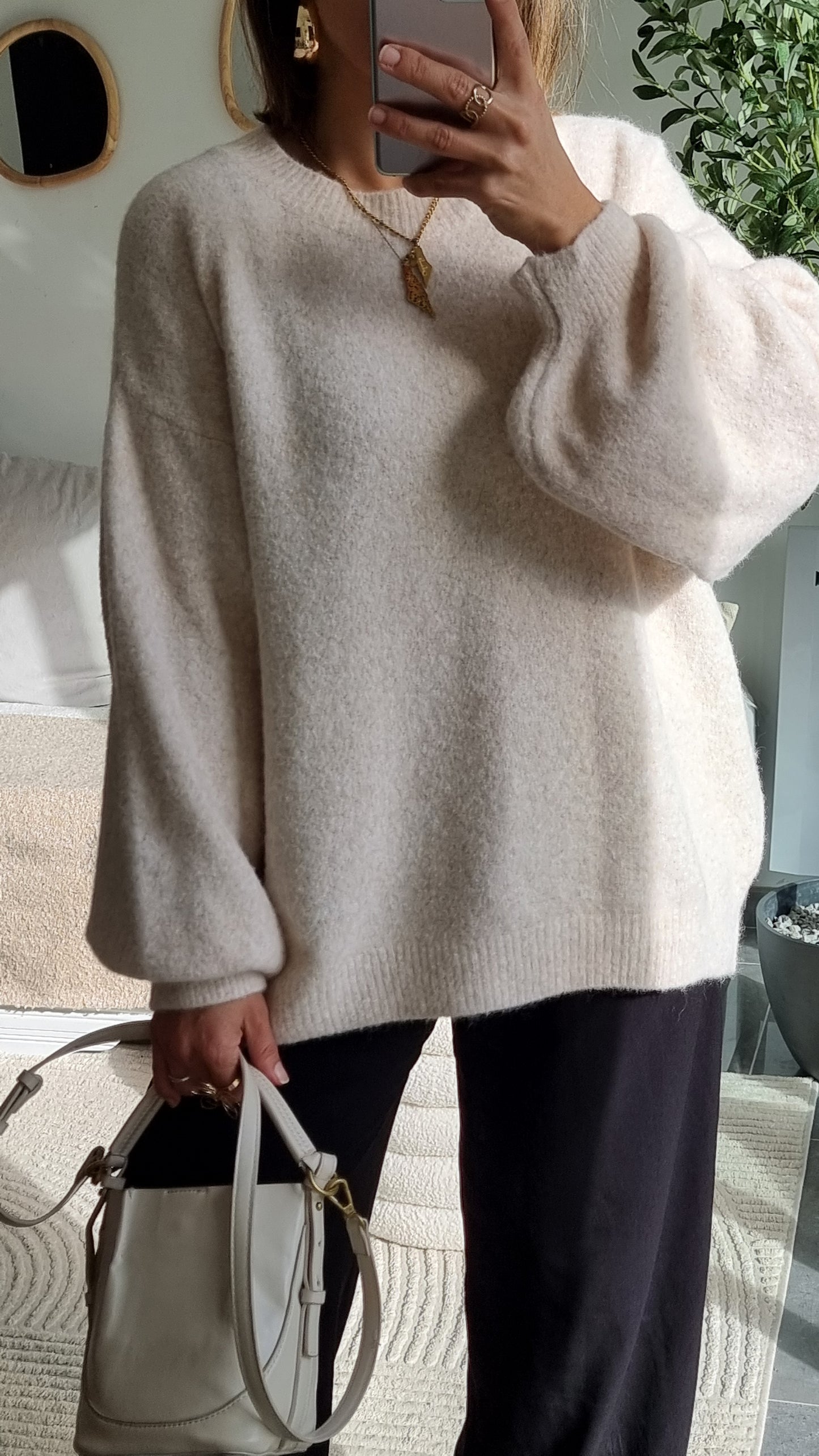 PULL LAINE COL ROND ECRU