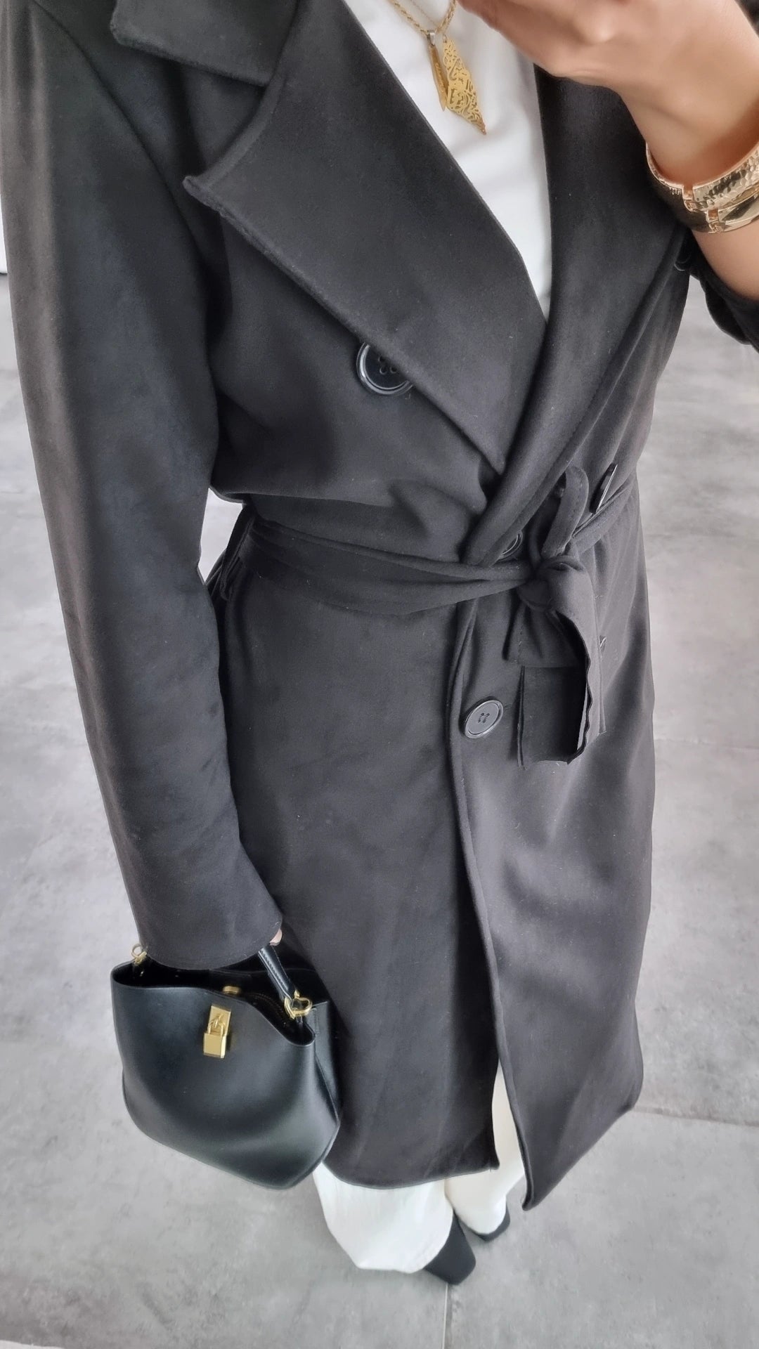 TRENCH COAT EFFET DAIM NOIR