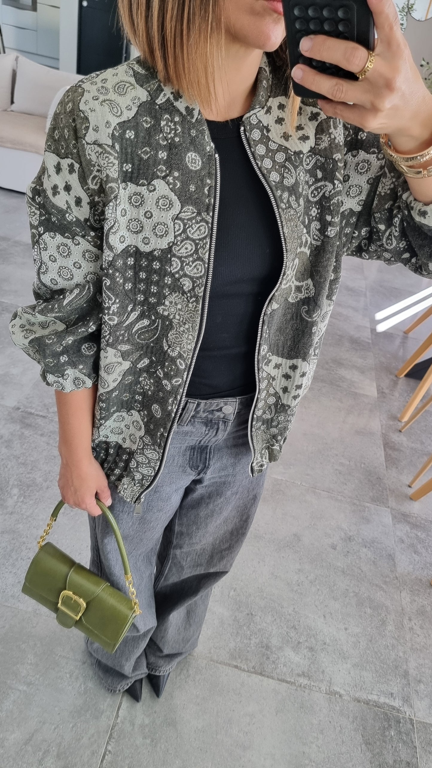 VESTE BOMBERS A MOTIF KAKI