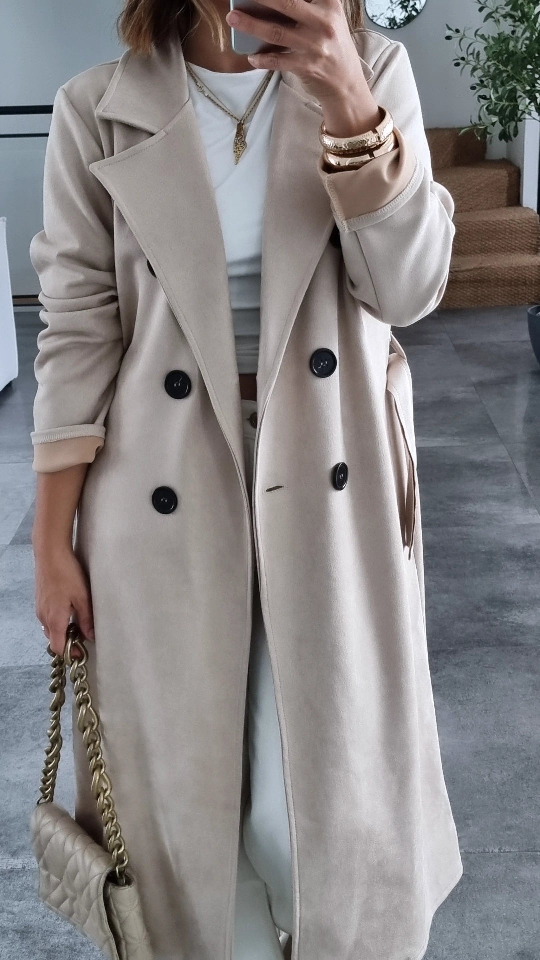 TRENCH COAT EFFET DAIM BEIGE