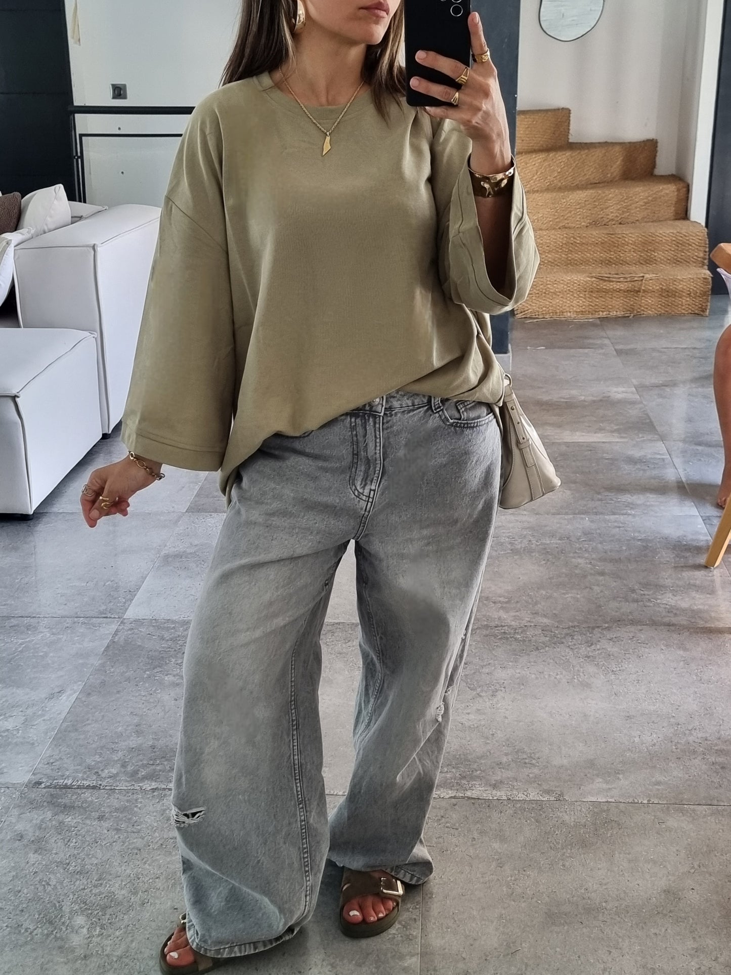 T-SHIRT OVERSIZE MANCHES LONGUES VERT OLIVE
