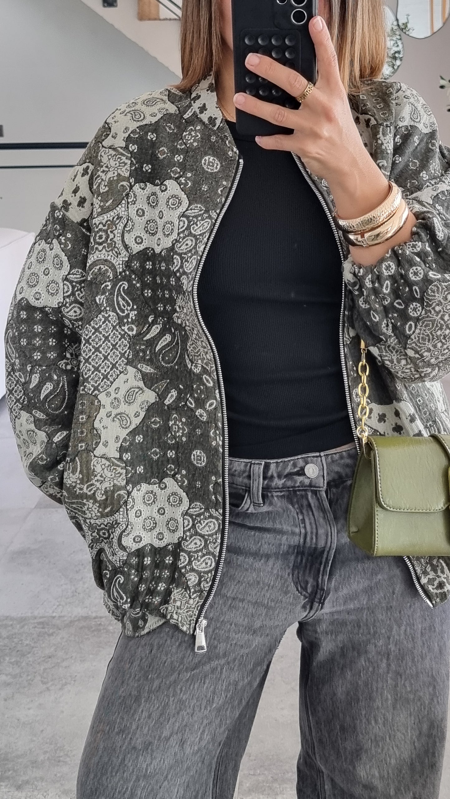 VESTE BOMBERS A MOTIF KAKI