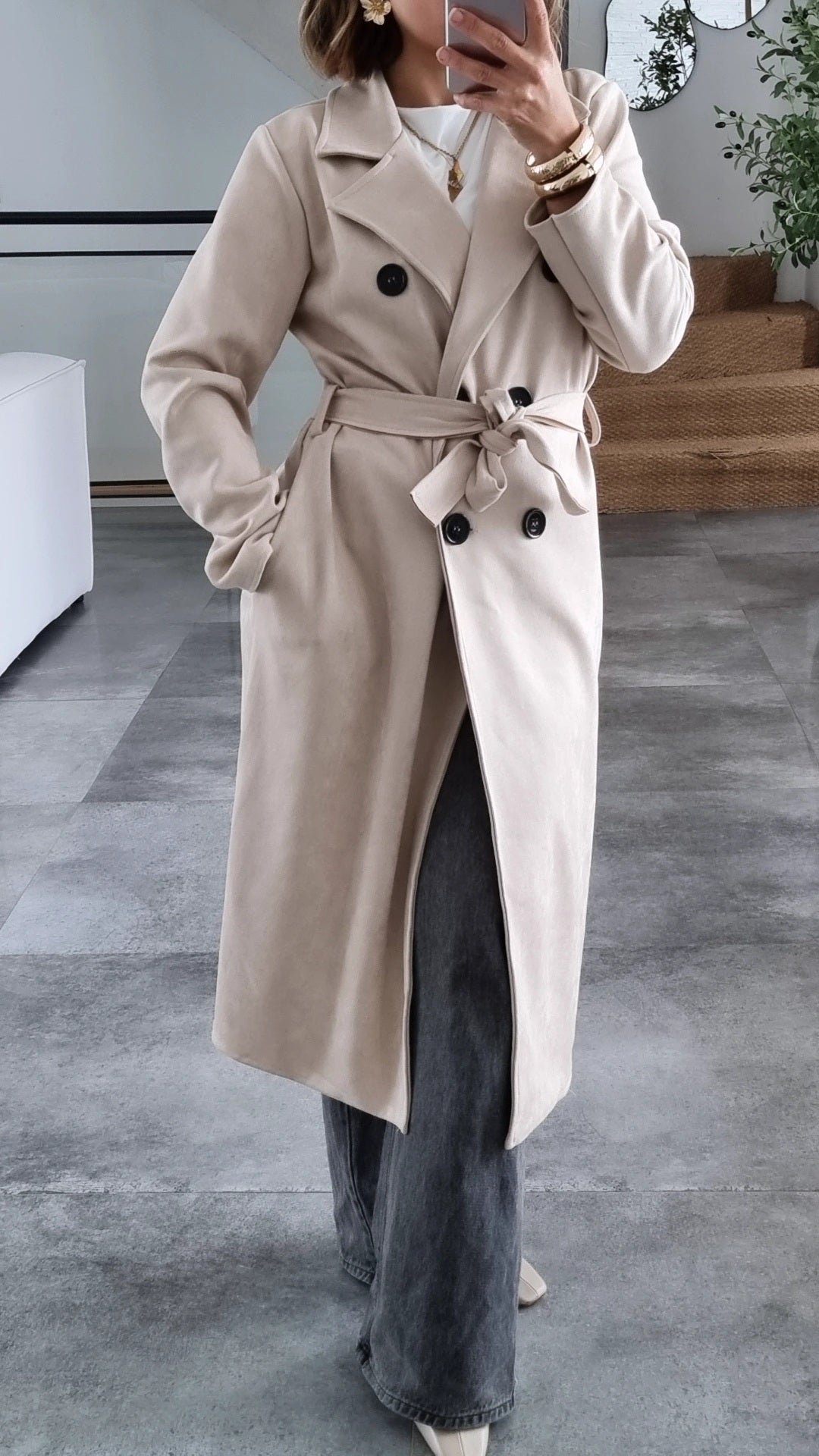 TRENCH COAT EFFET DAIM BEIGE