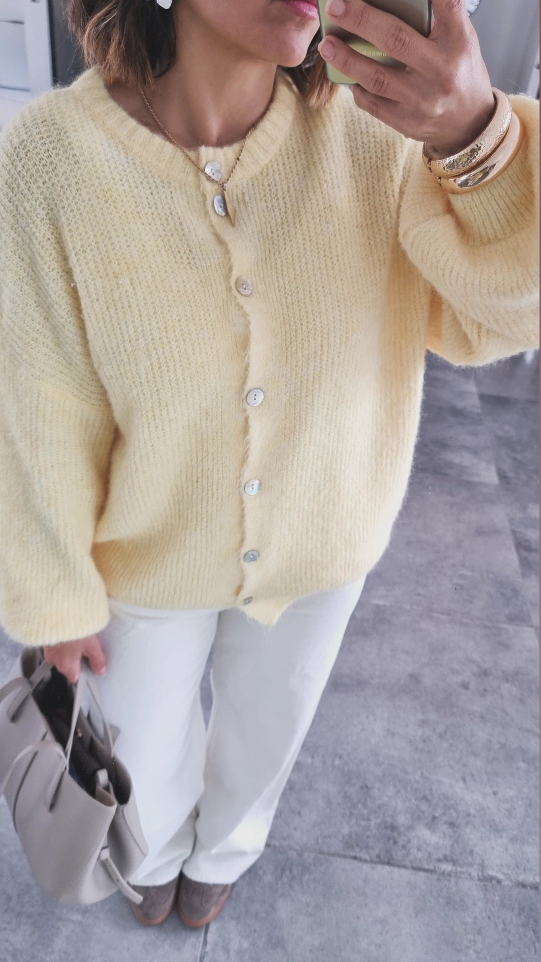 PULL CARDIGAN LAINE JAUNE