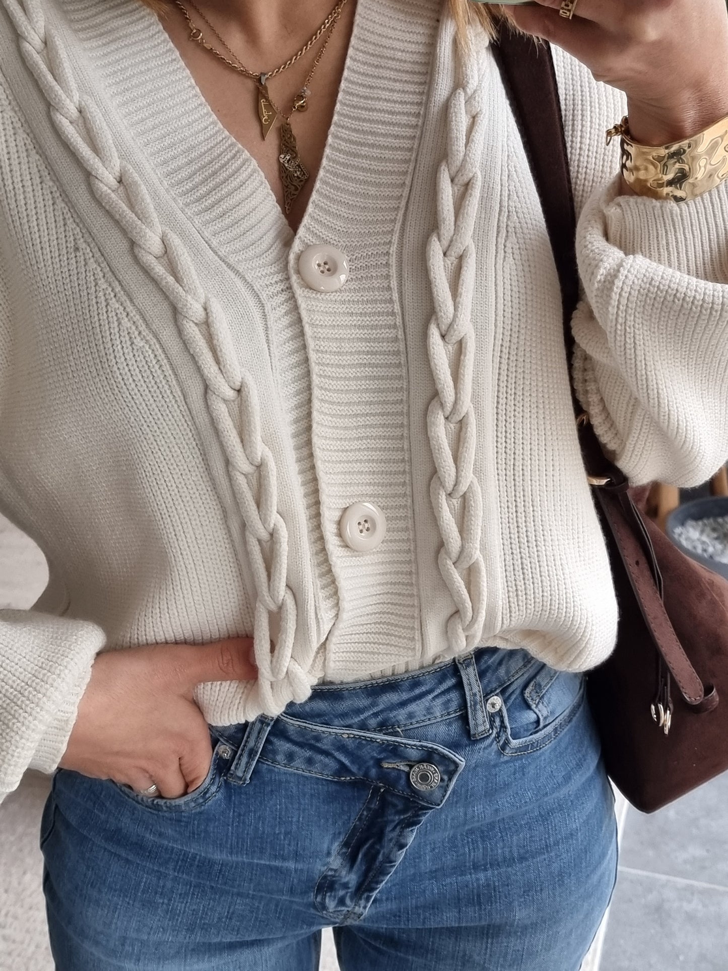 CARDIGAN MAILLE COL V ECRU