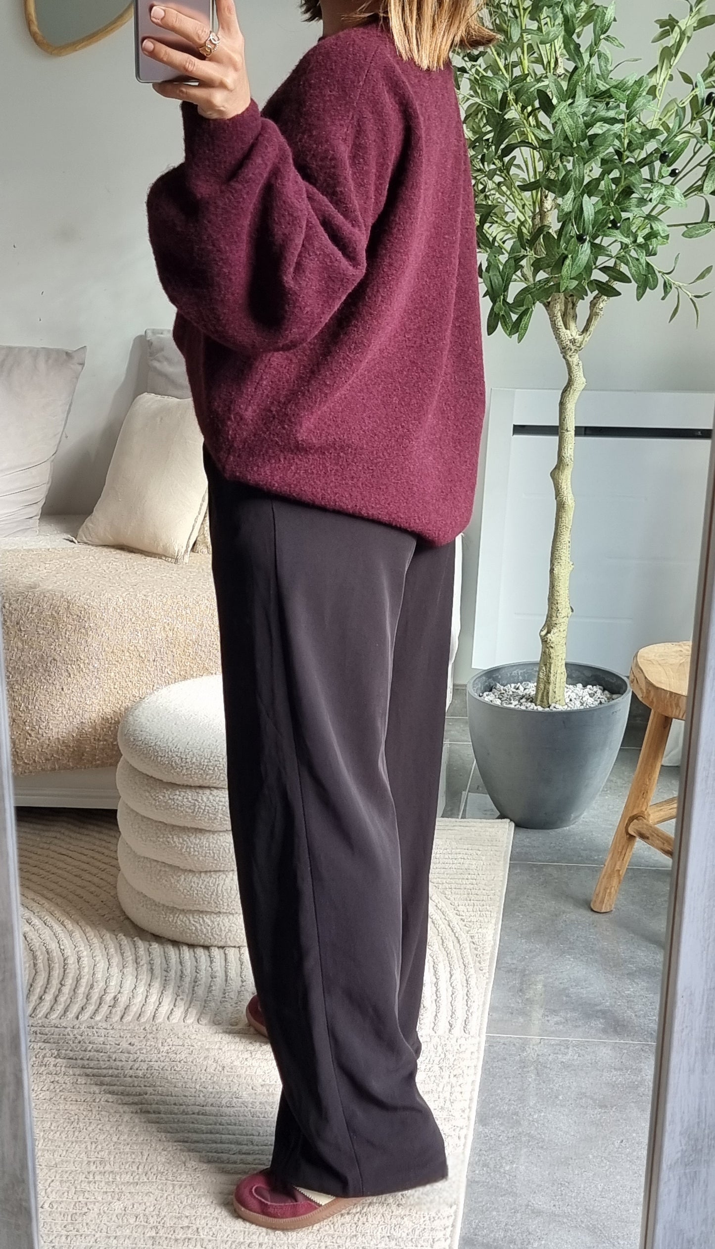 PULL LAINE COL ROND BURGUNDY