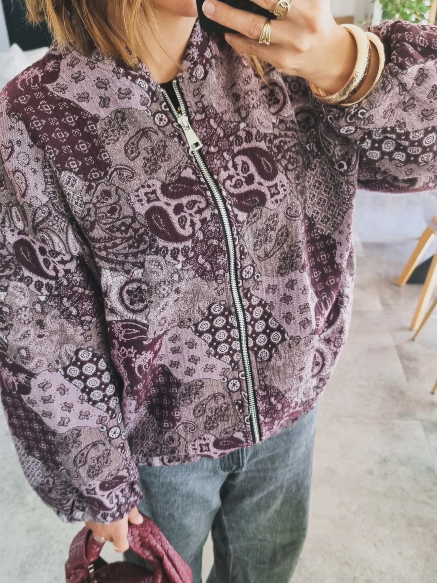 VESTE BOMBERS À MOTIF PRUNE