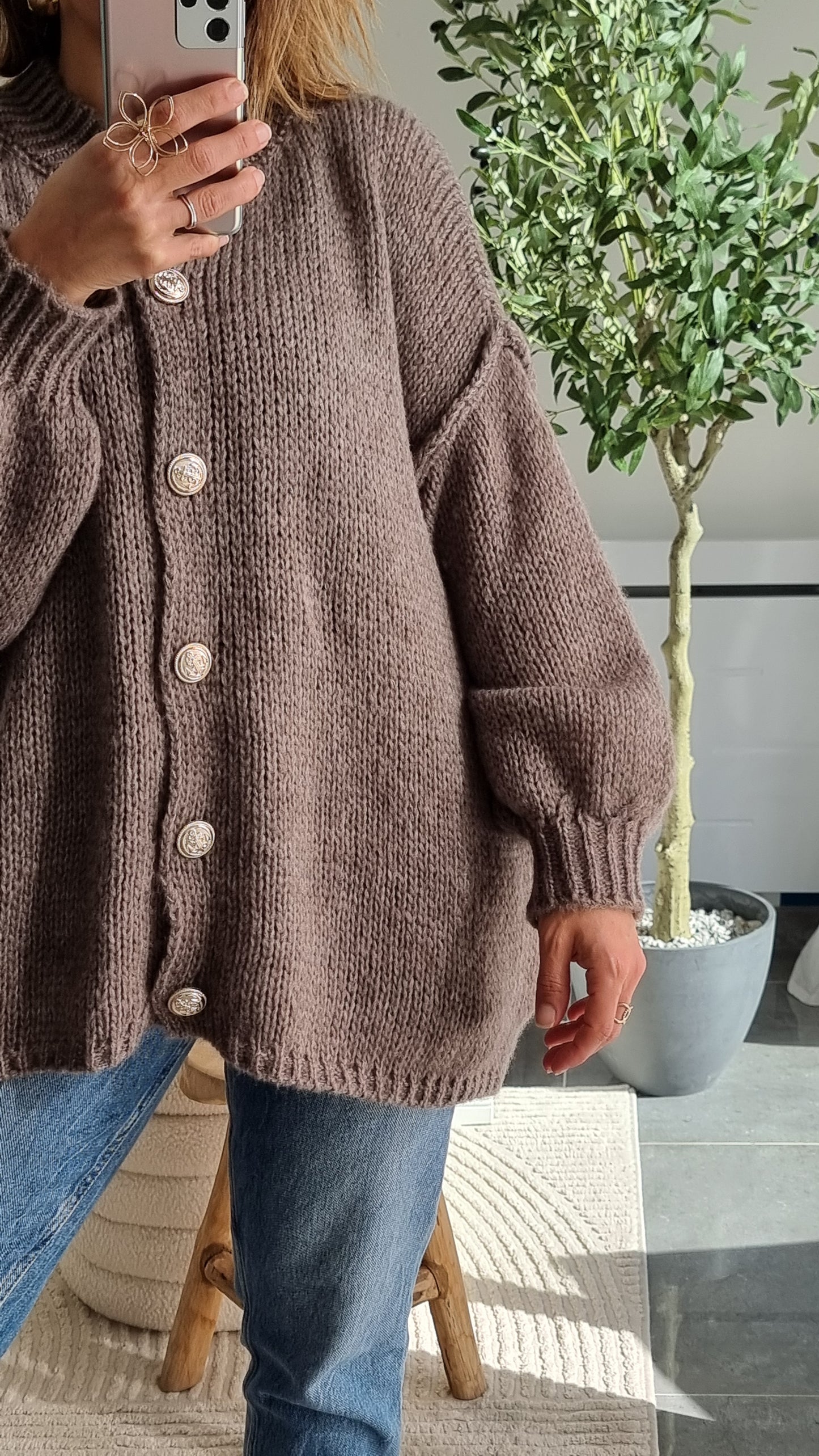 PULL CARDIGAN LAINE TAUPE