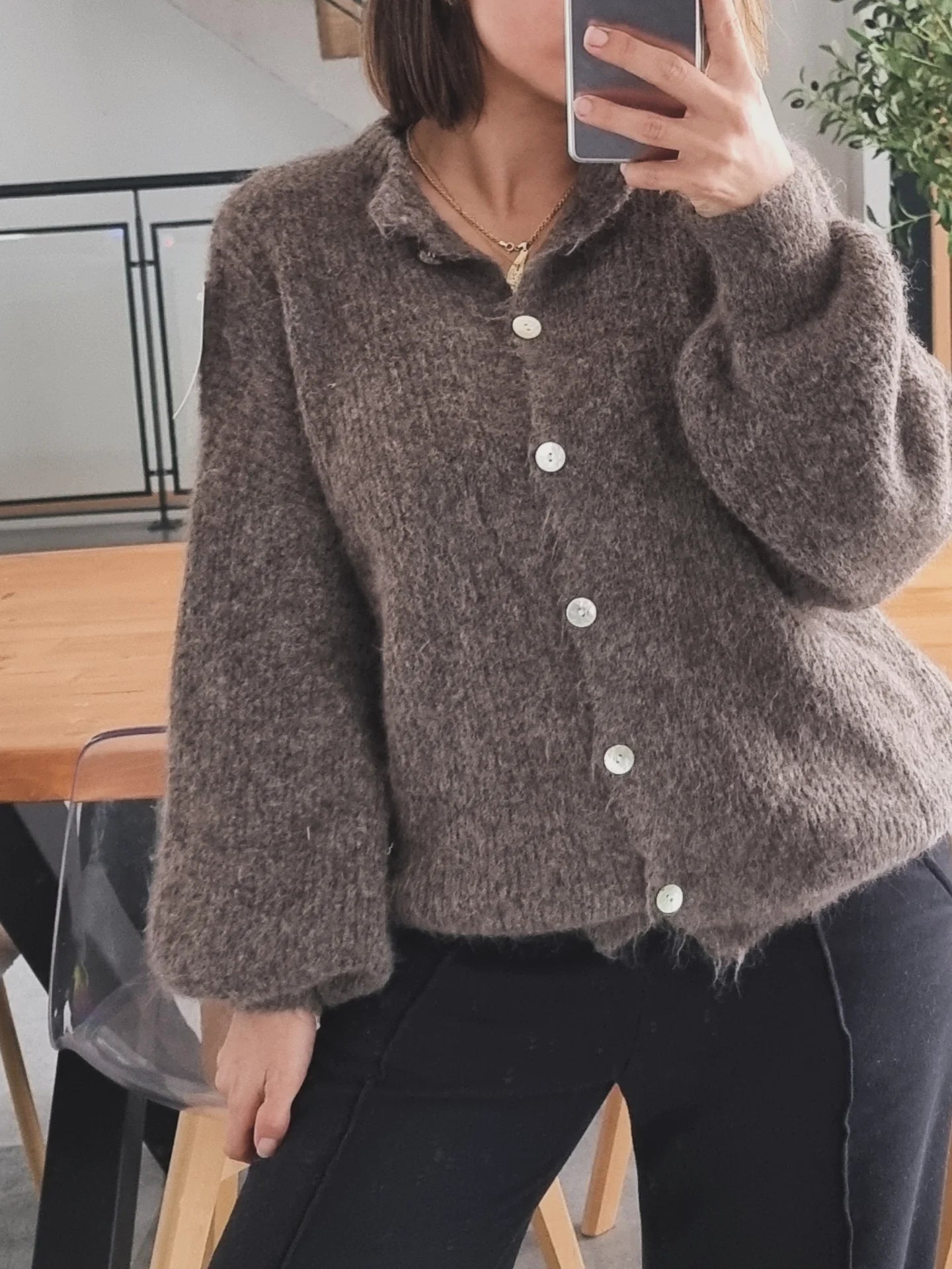 PULL CARDIGAN LAINE TAUPE