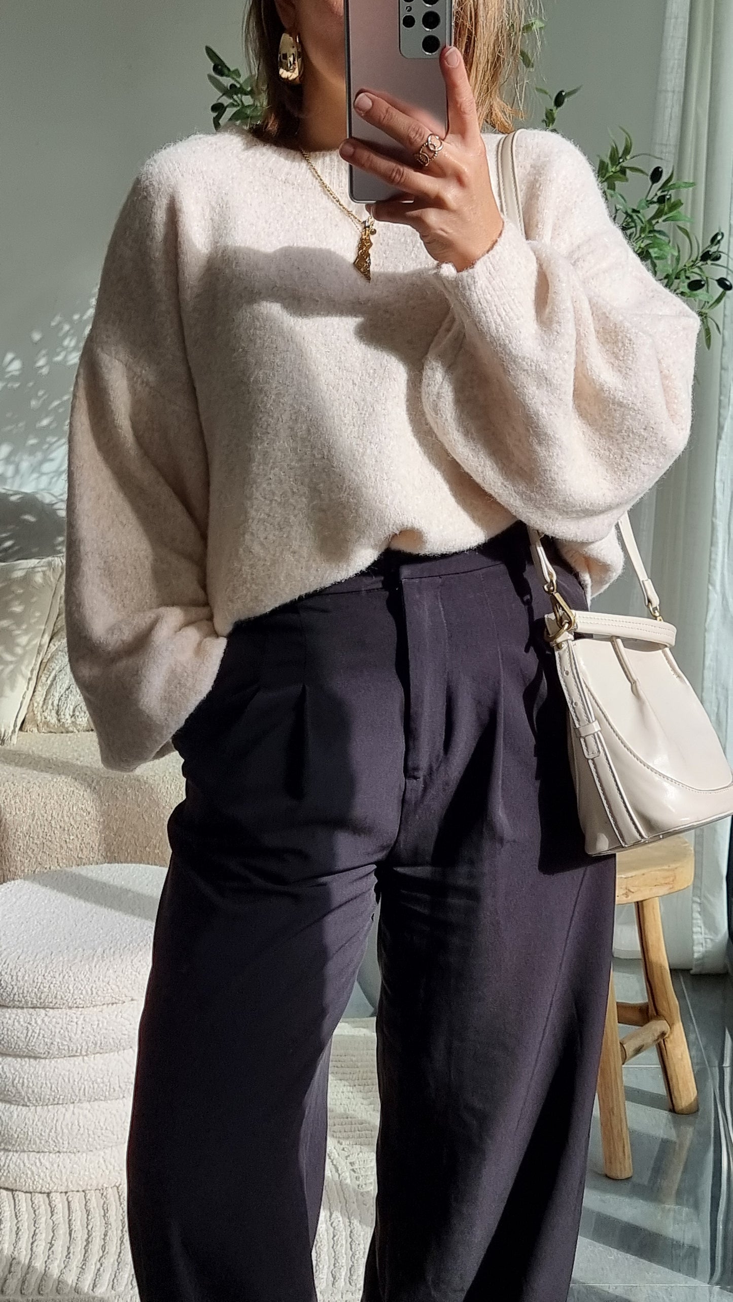 PULL LAINE COL ROND ECRU