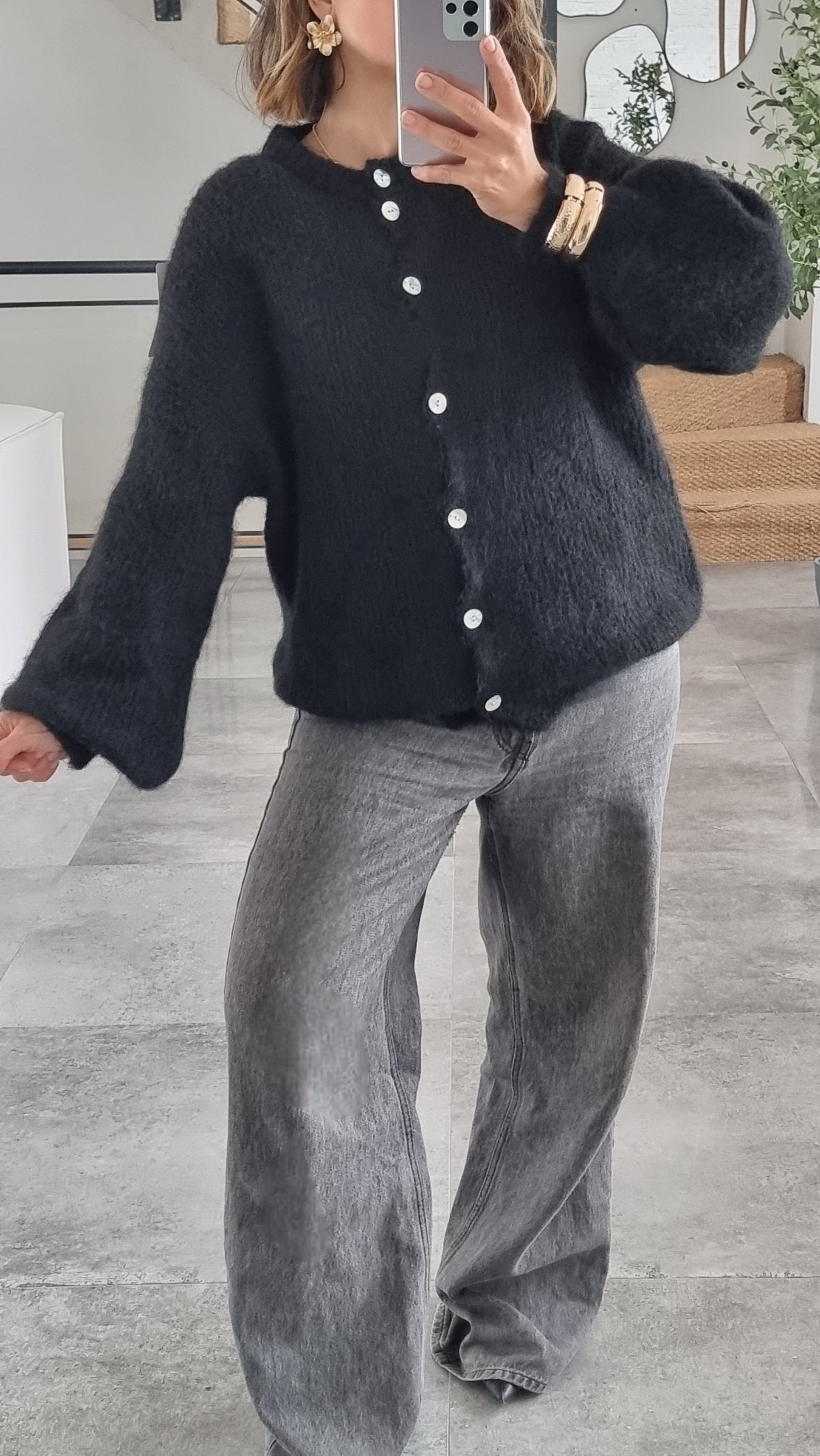 PULL CARDIGAN LAINE NOIR