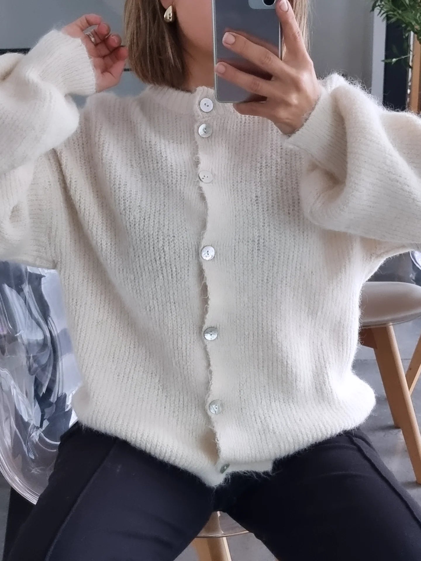 PULL CARDIGAN LAINE ECRU
