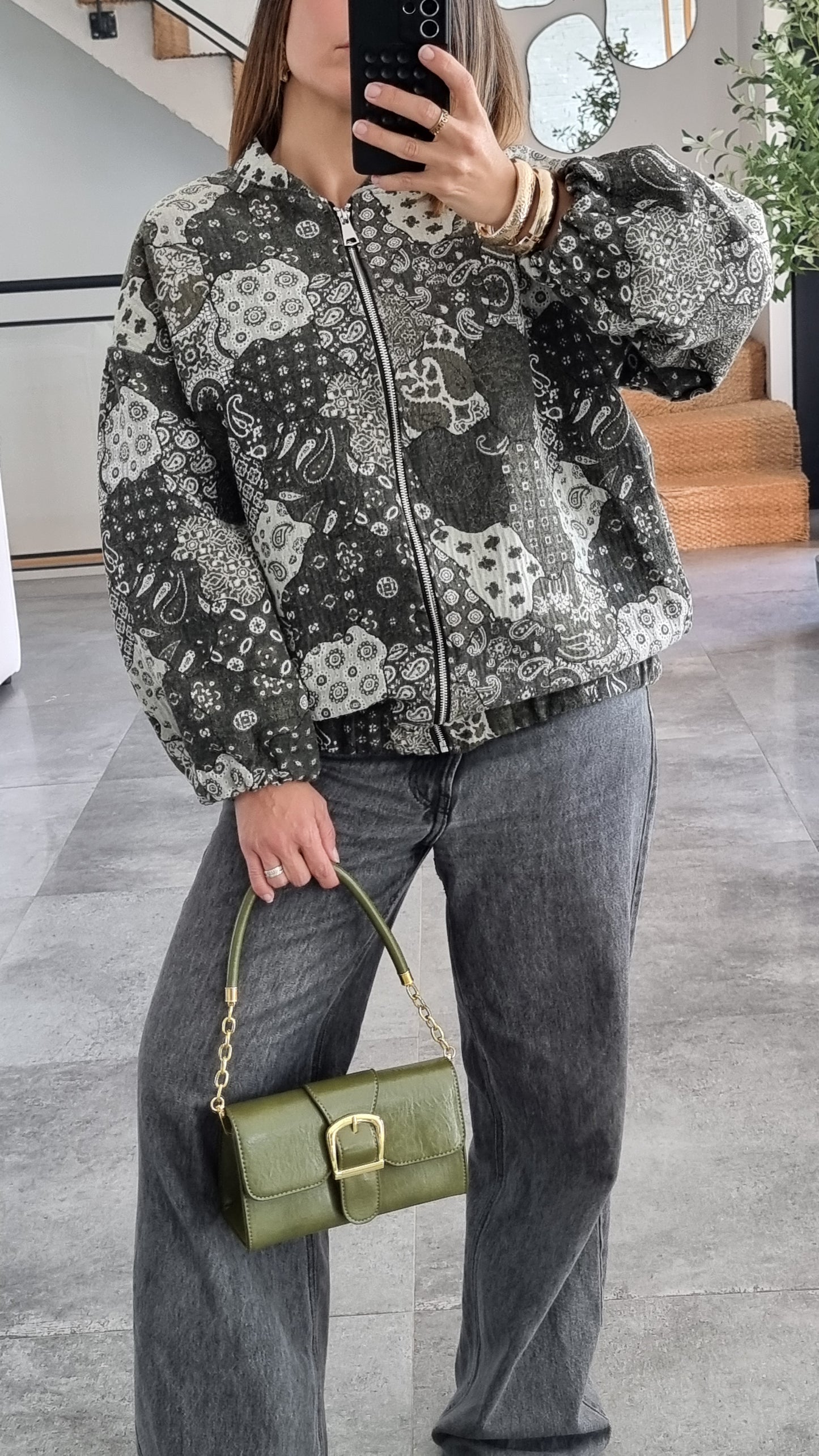 VESTE BOMBERS A MOTIF KAKI