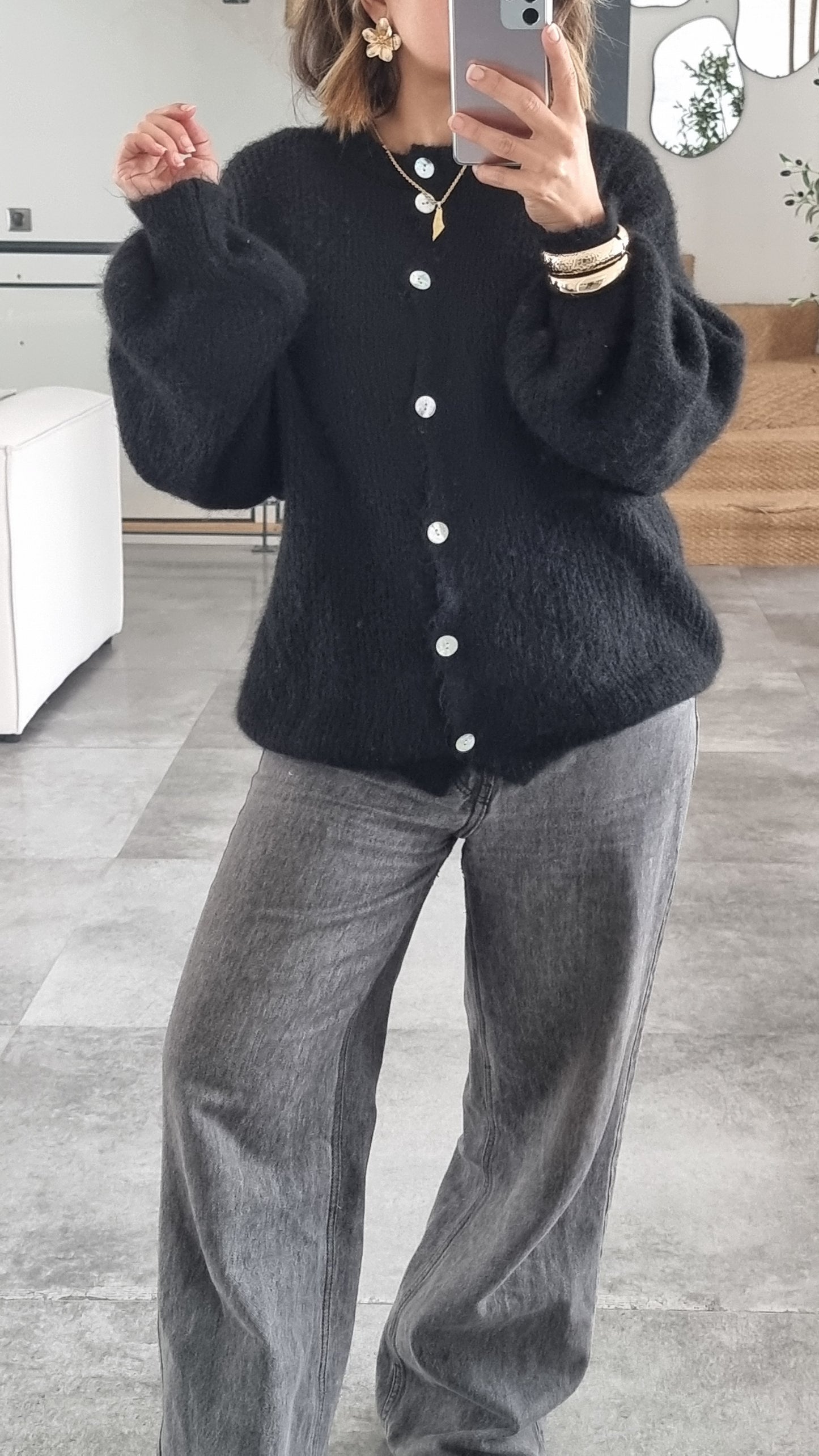PULL CARDIGAN LAINE NOIR