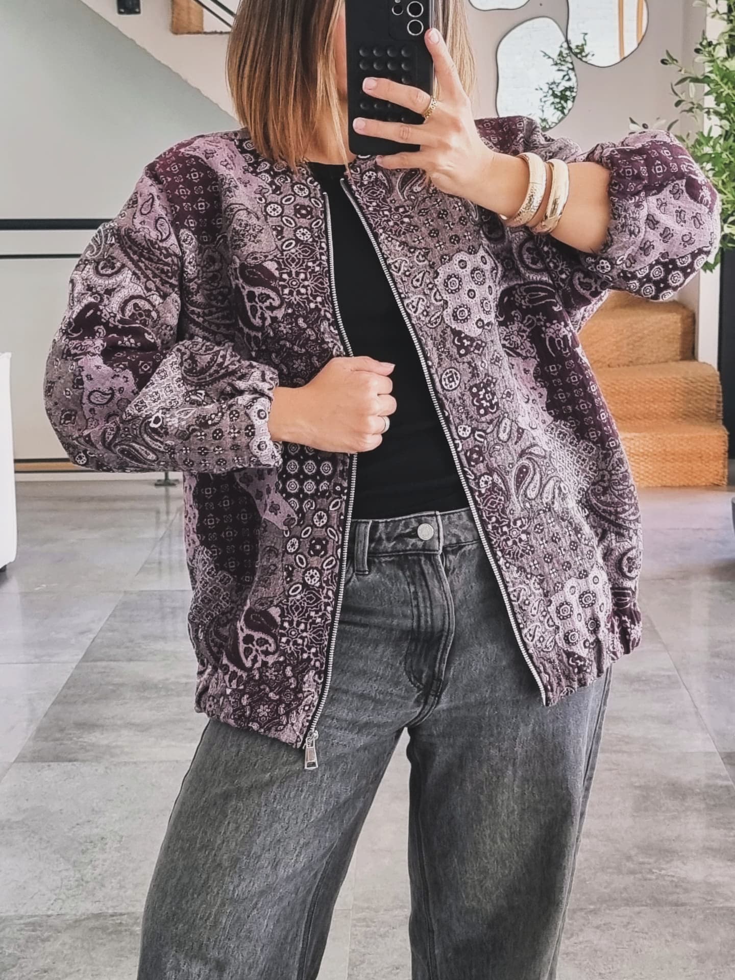 VESTE BOMBERS À MOTIF PRUNE