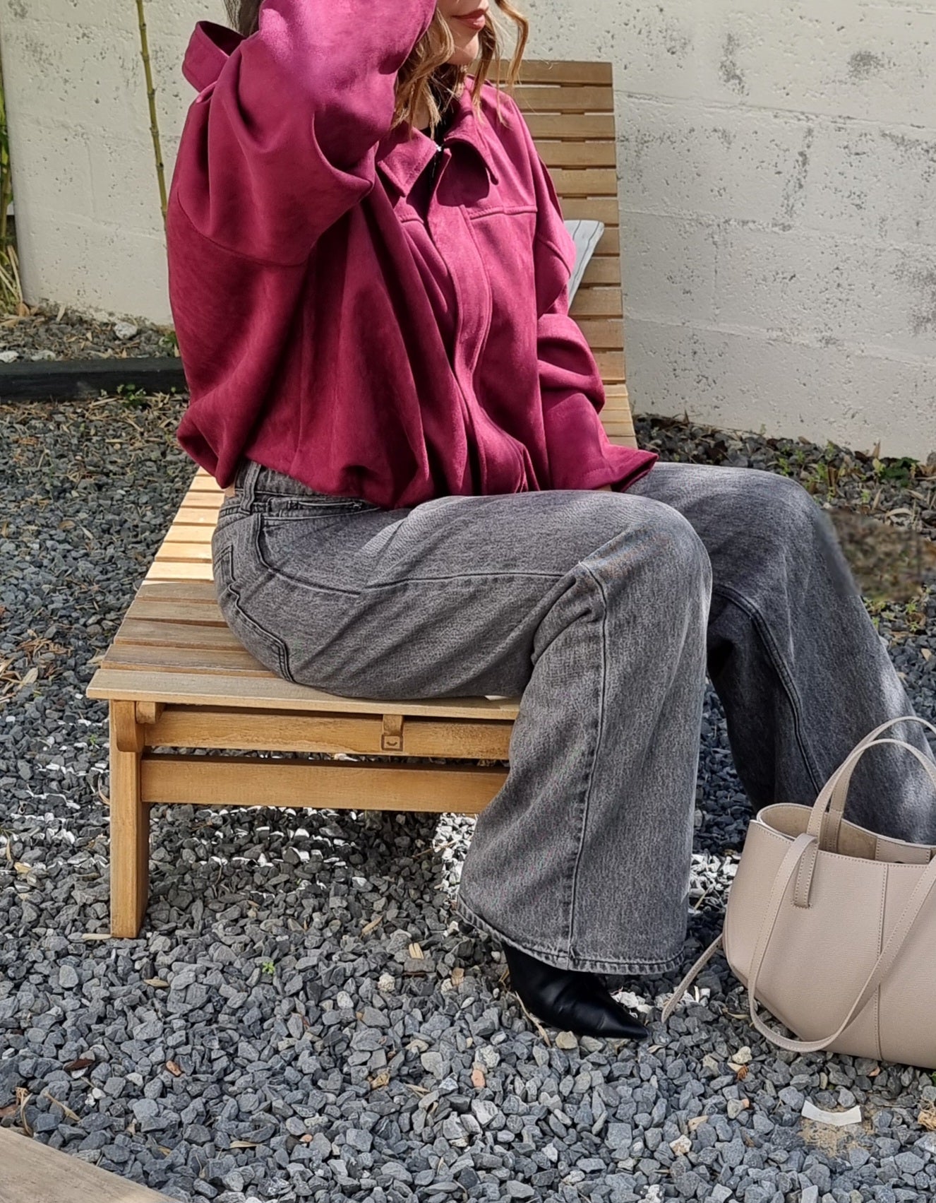 VESTE EFFET DAIM BORDEAUX