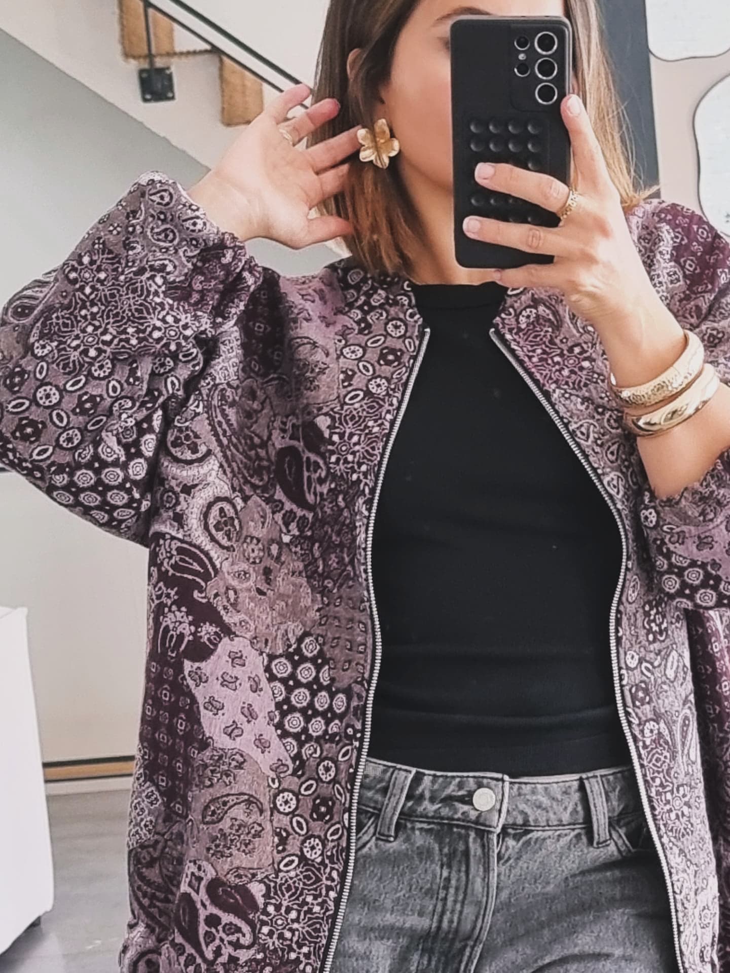 VESTE BOMBERS À MOTIF PRUNE