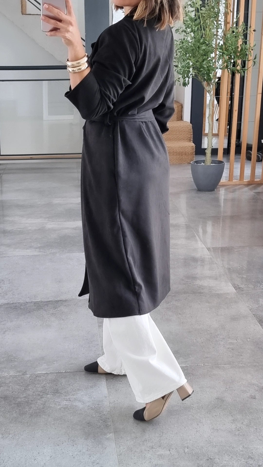 TRENCH COAT EFFET DAIM NOIR