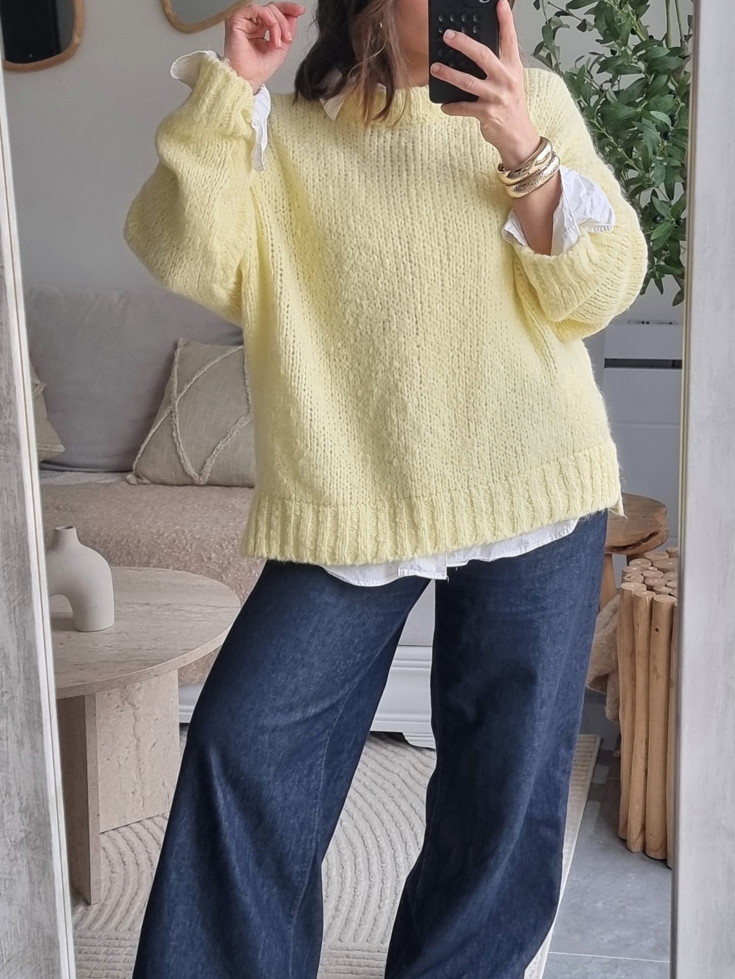 PULL LAINE JAUNE PASTEL