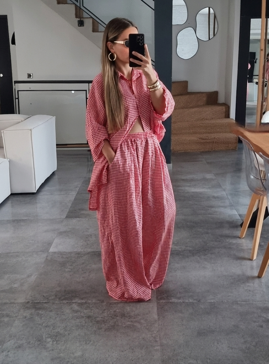 ENSEMBLE VICHY OVERSIZE ROUGE