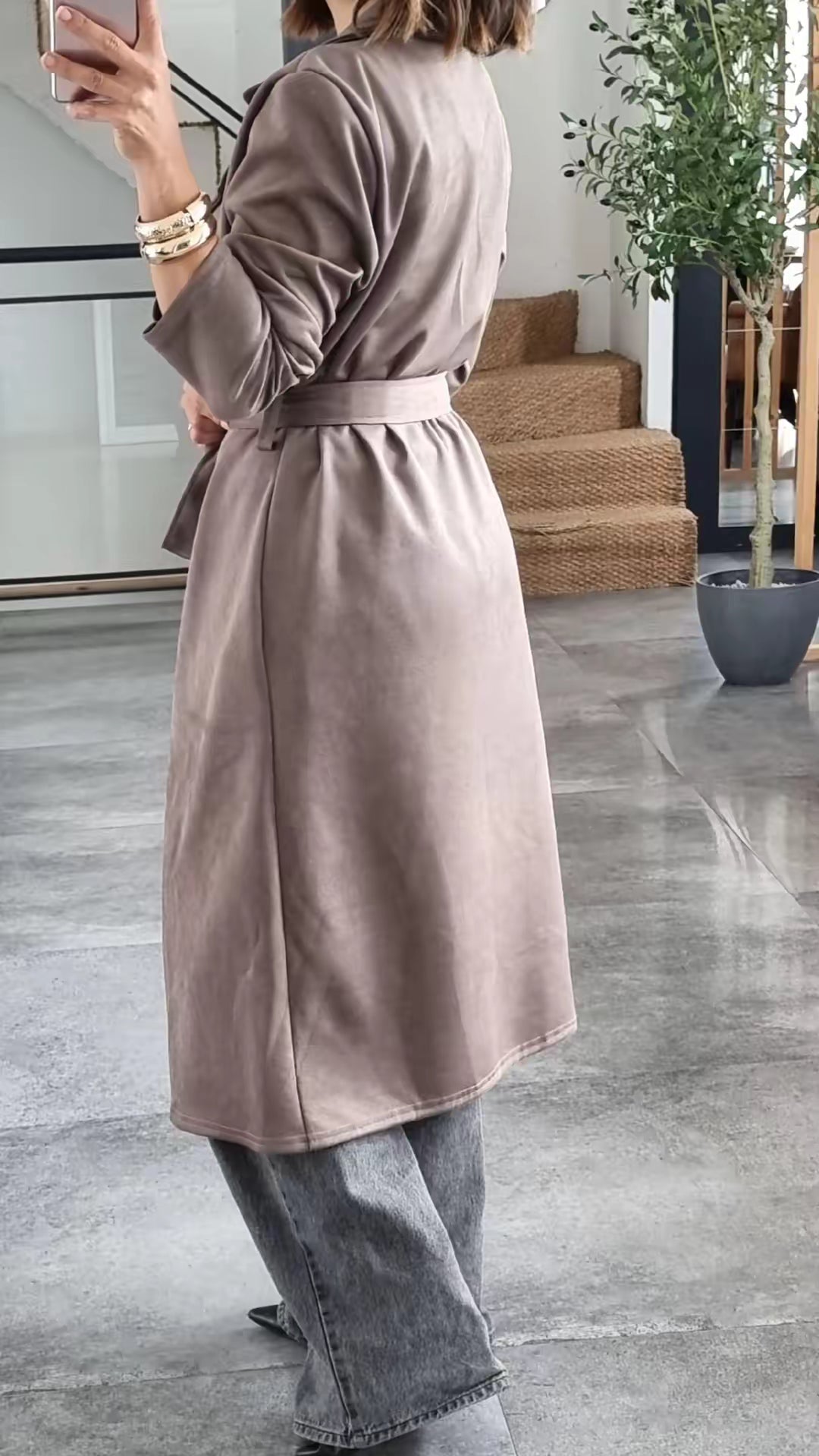 TRENCH COAT EFFET DAIM TAUPE