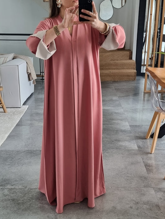 ABAYA EVASEE COL V ROSE FONCÉ