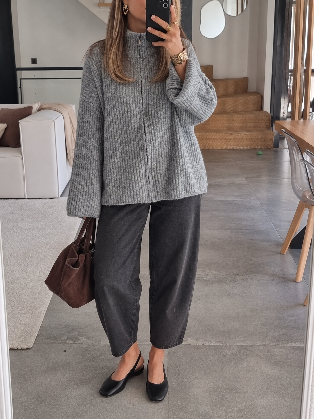 PULL CARDIGAN ZIPPÉ GRIS