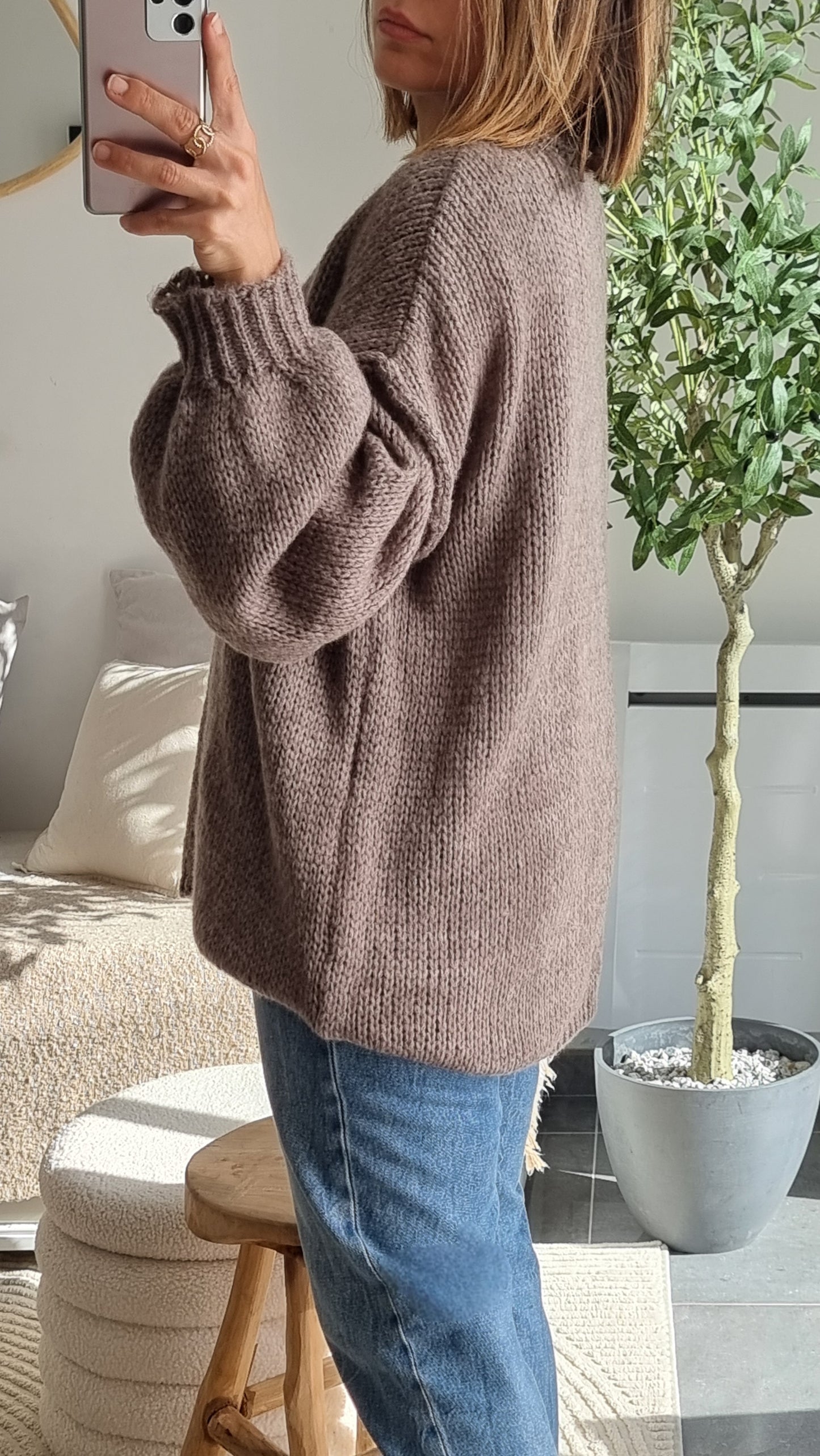 PULL CARDIGAN LAINE TAUPE