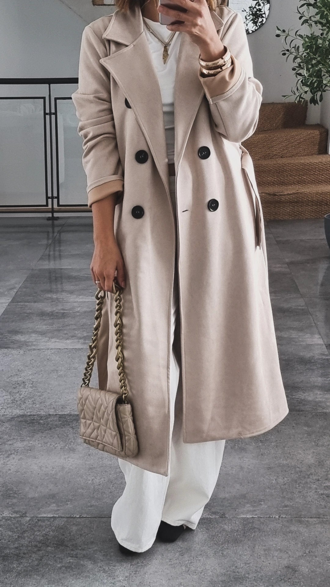 TRENCH COAT EFFET DAIM BEIGE