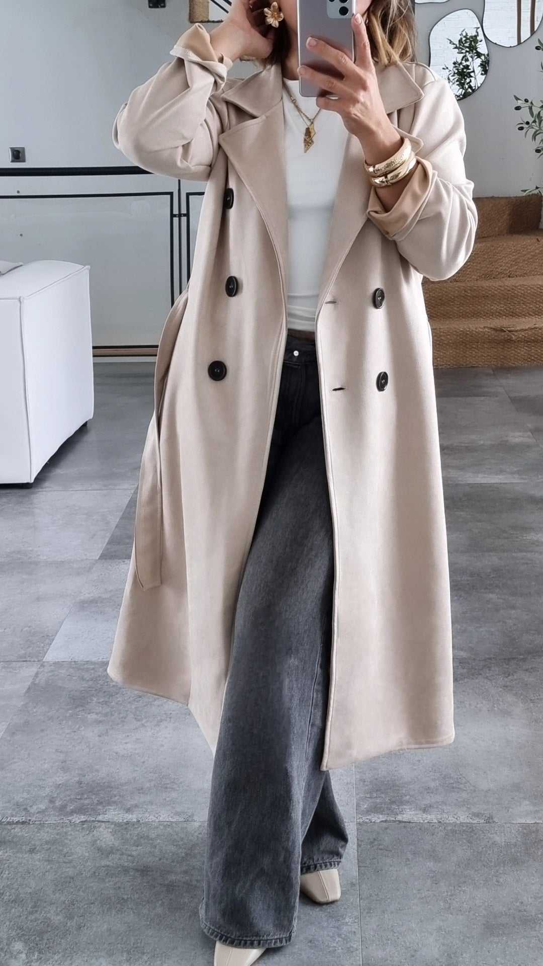 TRENCH COAT EFFET DAIM BEIGE